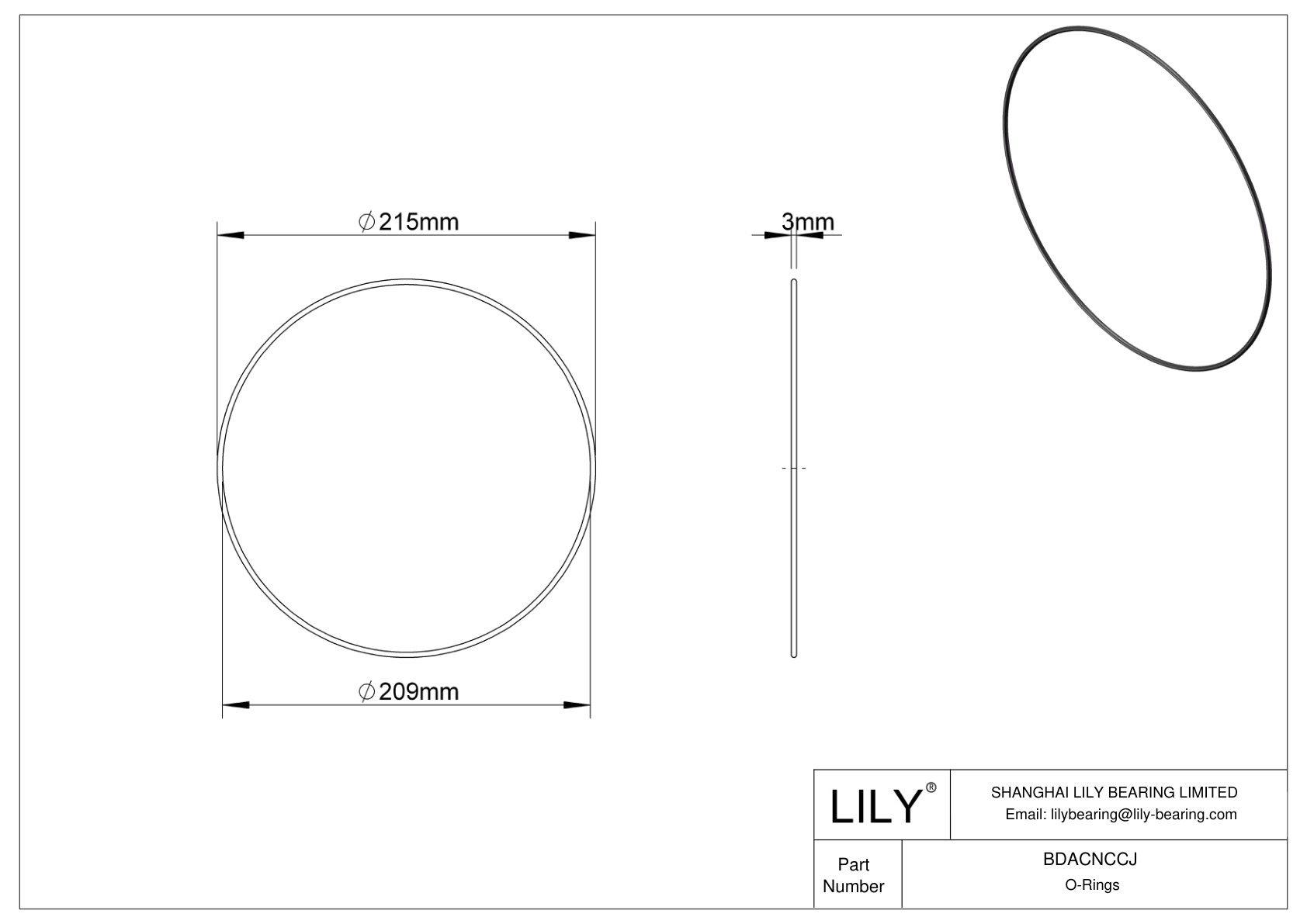 BDACNCCJ Oil Resistant O-Rings Round cad drawing