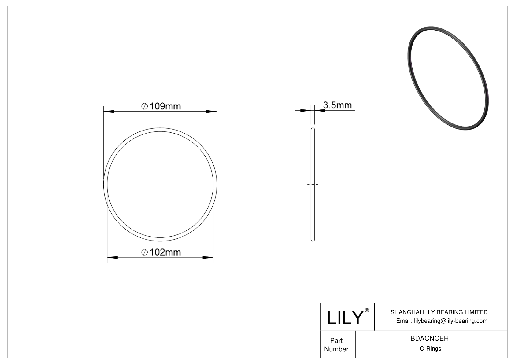 BDACNCEH Oil Resistant O-Rings Round cad drawing