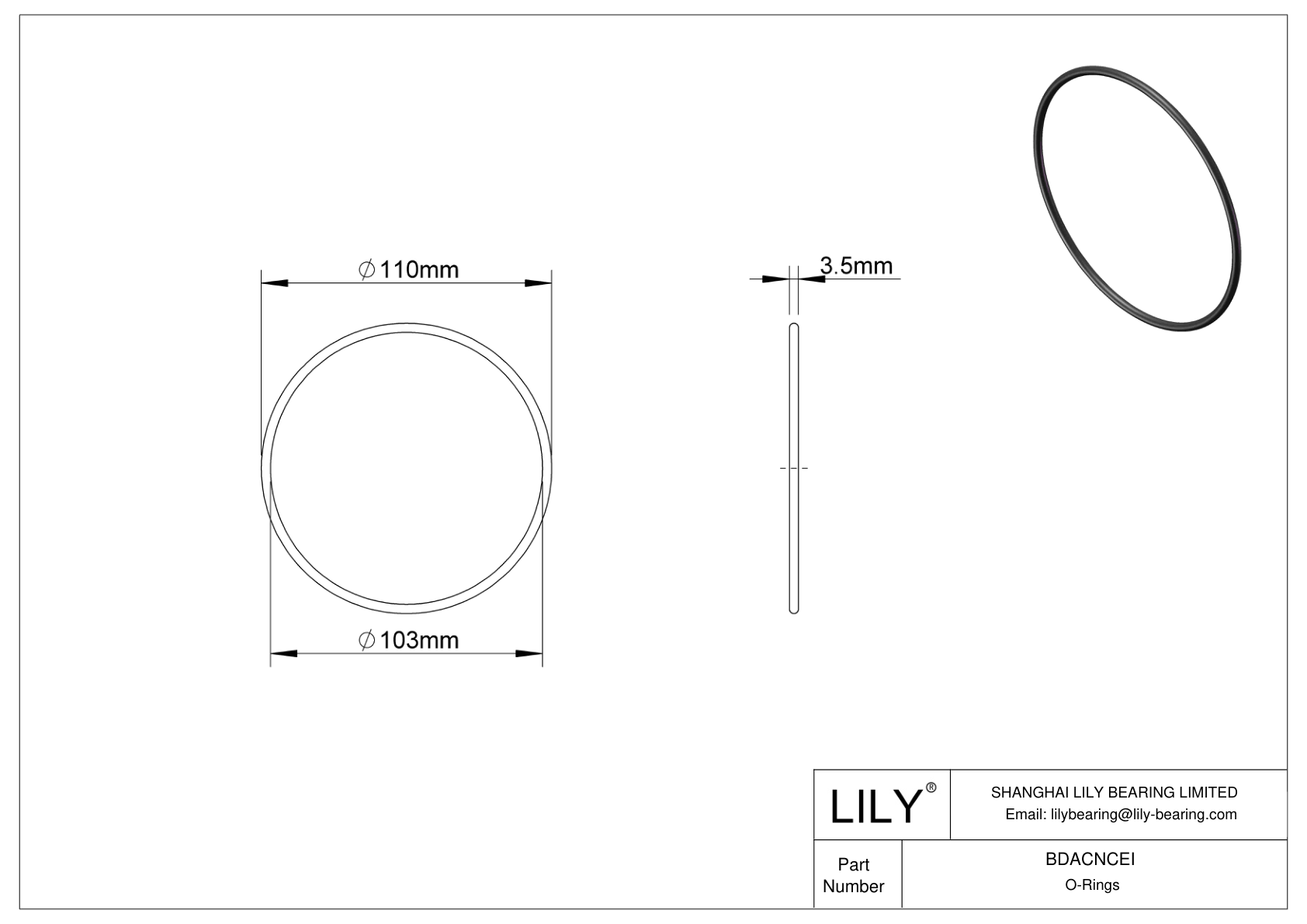 BDACNCEI Oil Resistant O-Rings Round cad drawing