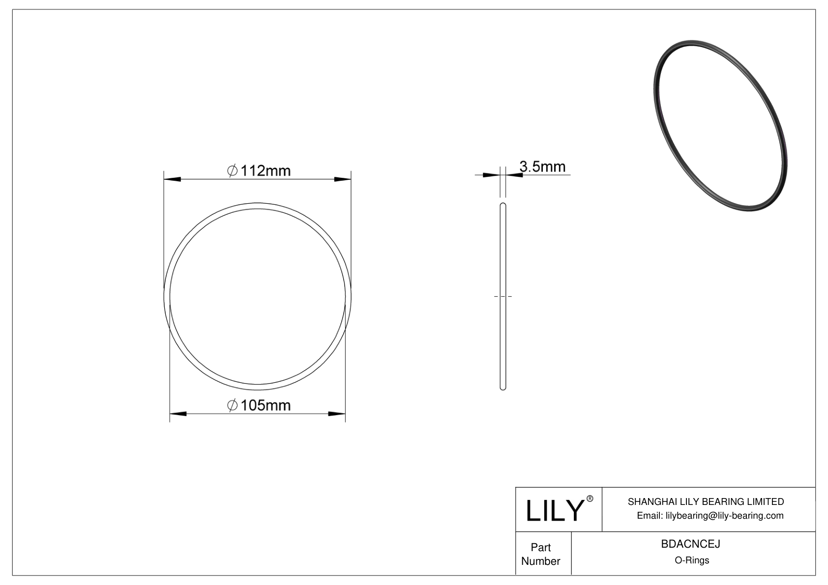 BDACNCEJ Oil Resistant O-Rings Round cad drawing