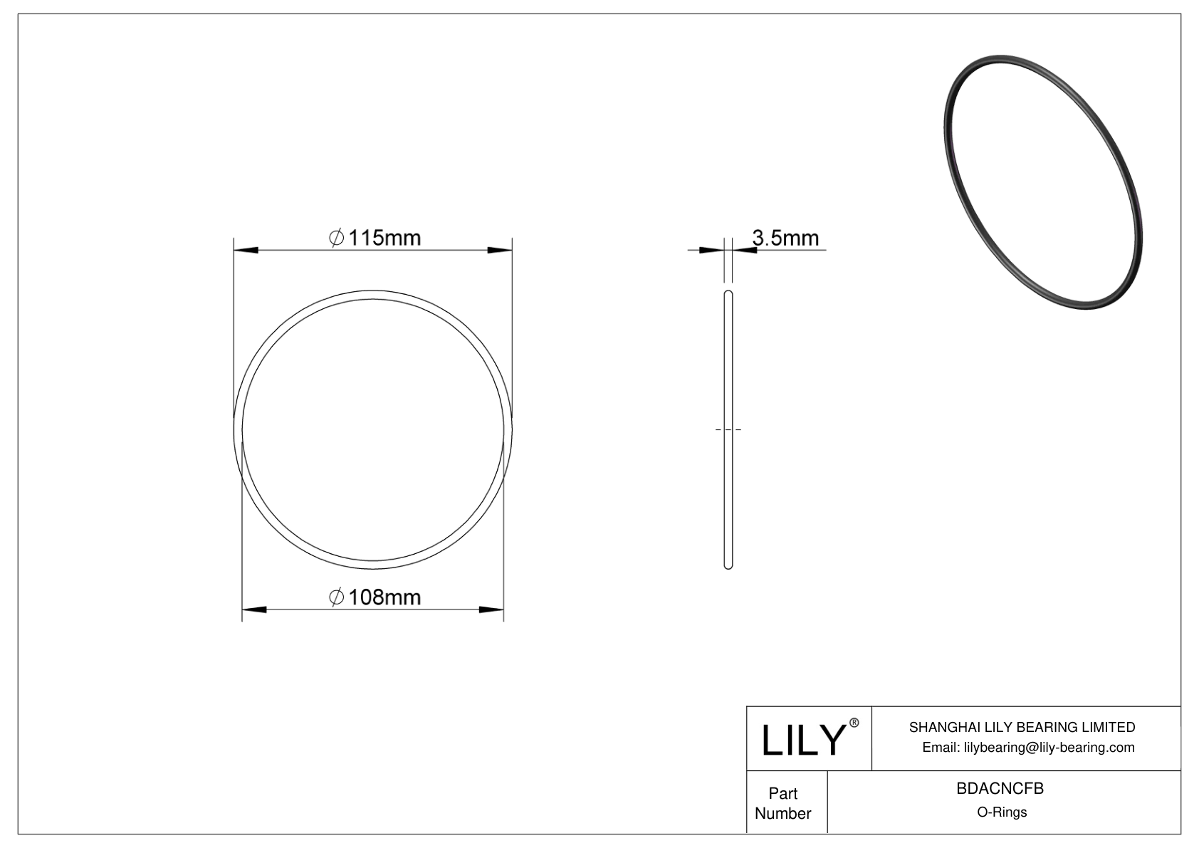 BDACNCFB Oil Resistant O-Rings Round cad drawing