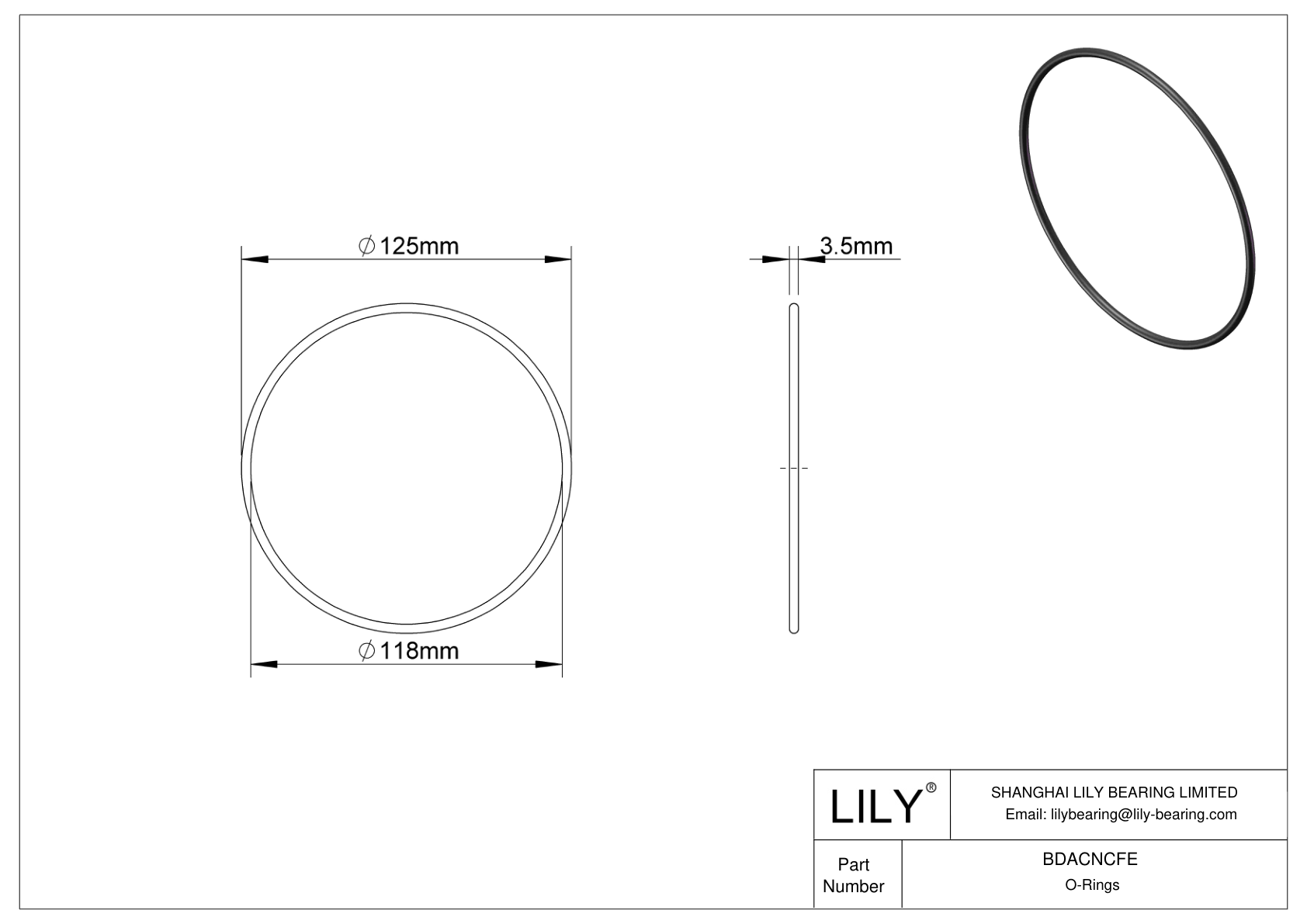 BDACNCFE Oil Resistant O-Rings Round cad drawing