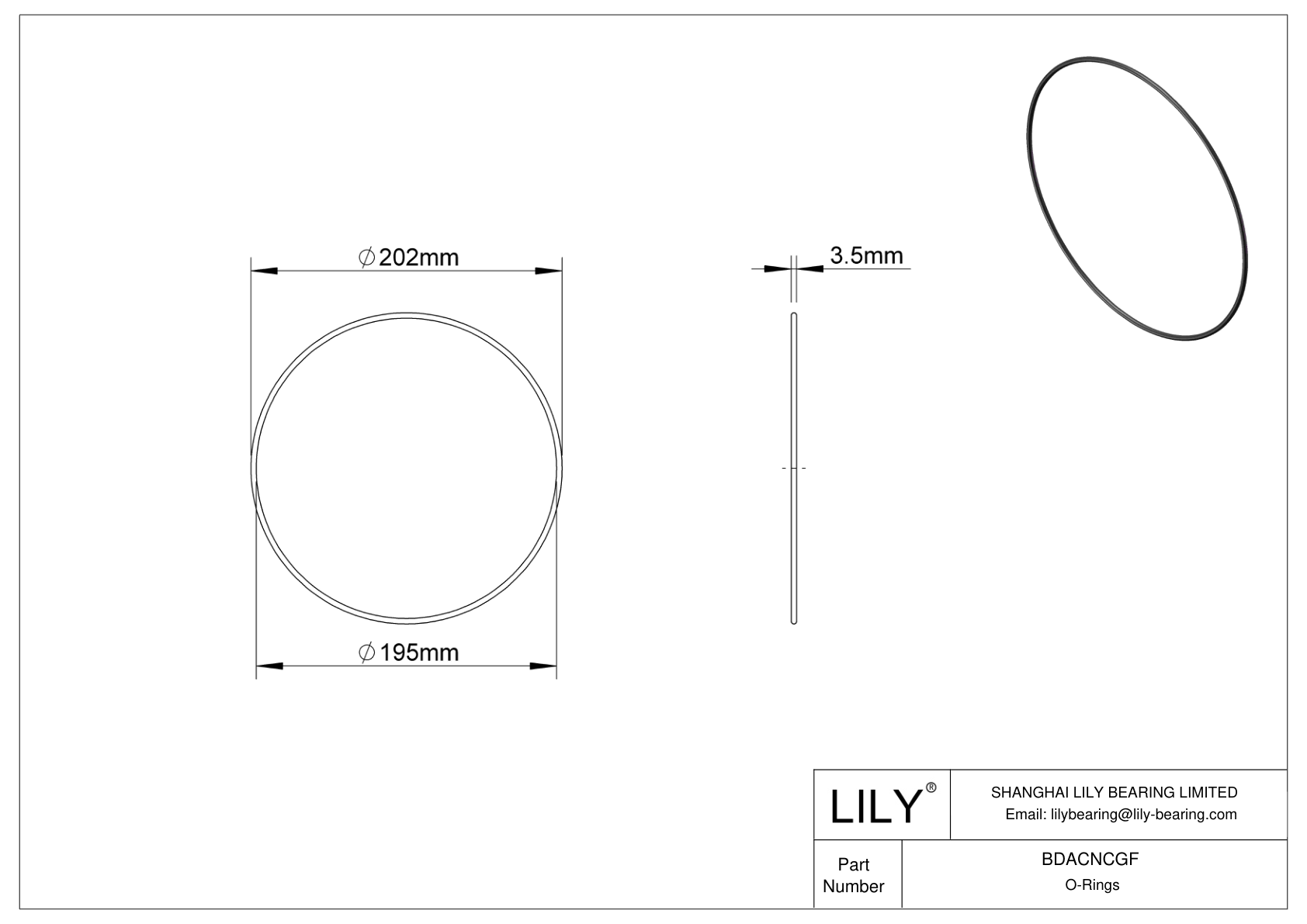 BDACNCGF Oil Resistant O-Rings Round cad drawing