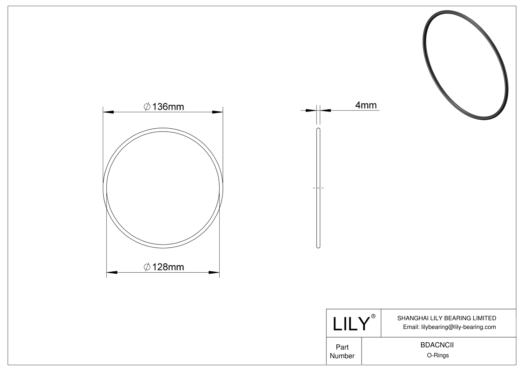 BDACNCII Oil Resistant O-Rings Round cad drawing