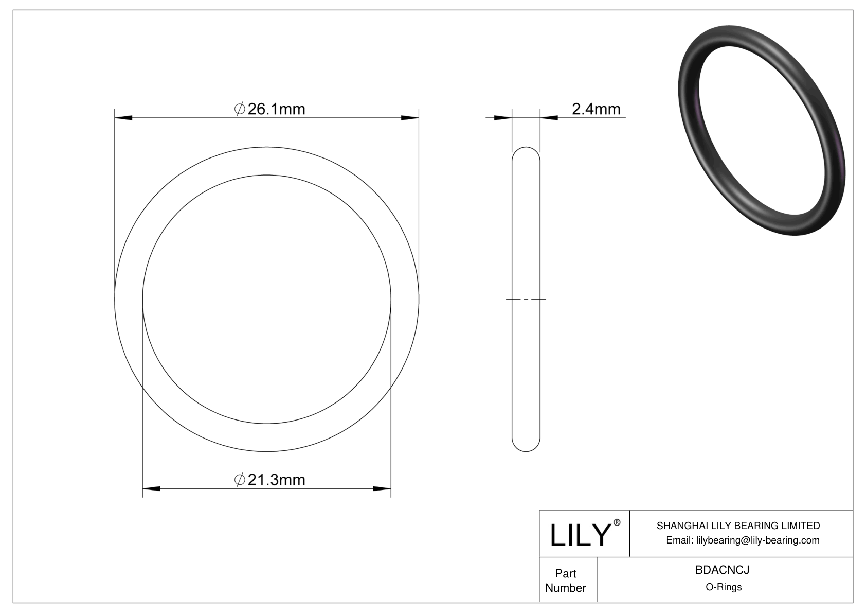 BDACNCJ Oil Resistant O-Rings Round cad drawing