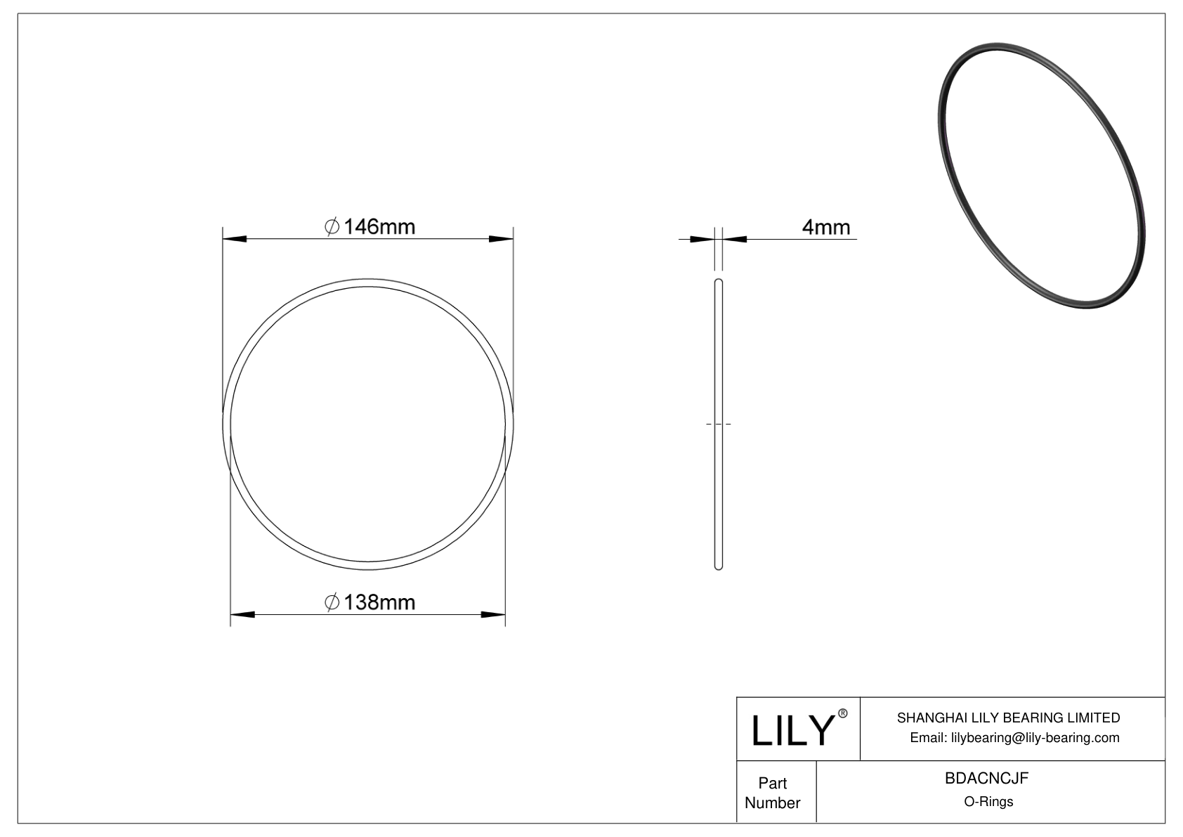 BDACNCJF Oil Resistant O-Rings Round cad drawing