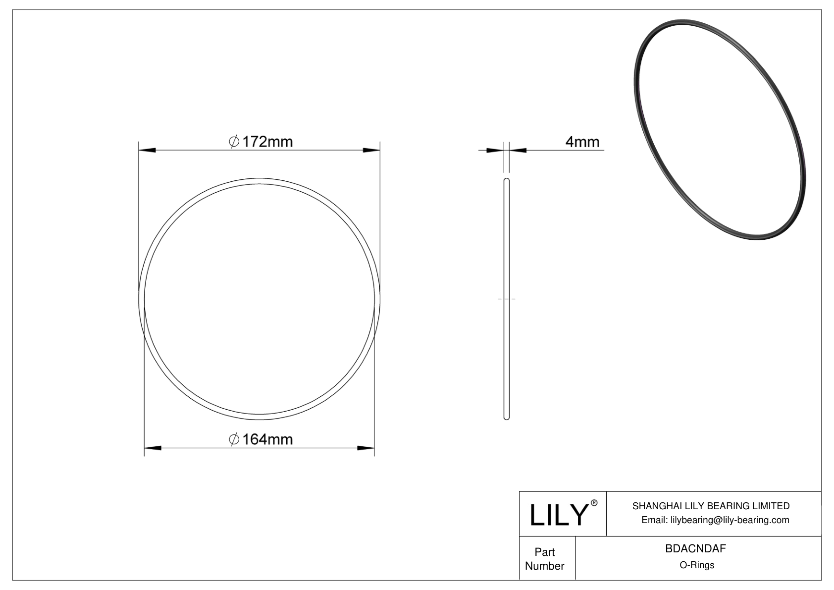 BDACNDAF Oil Resistant O-Rings Round cad drawing