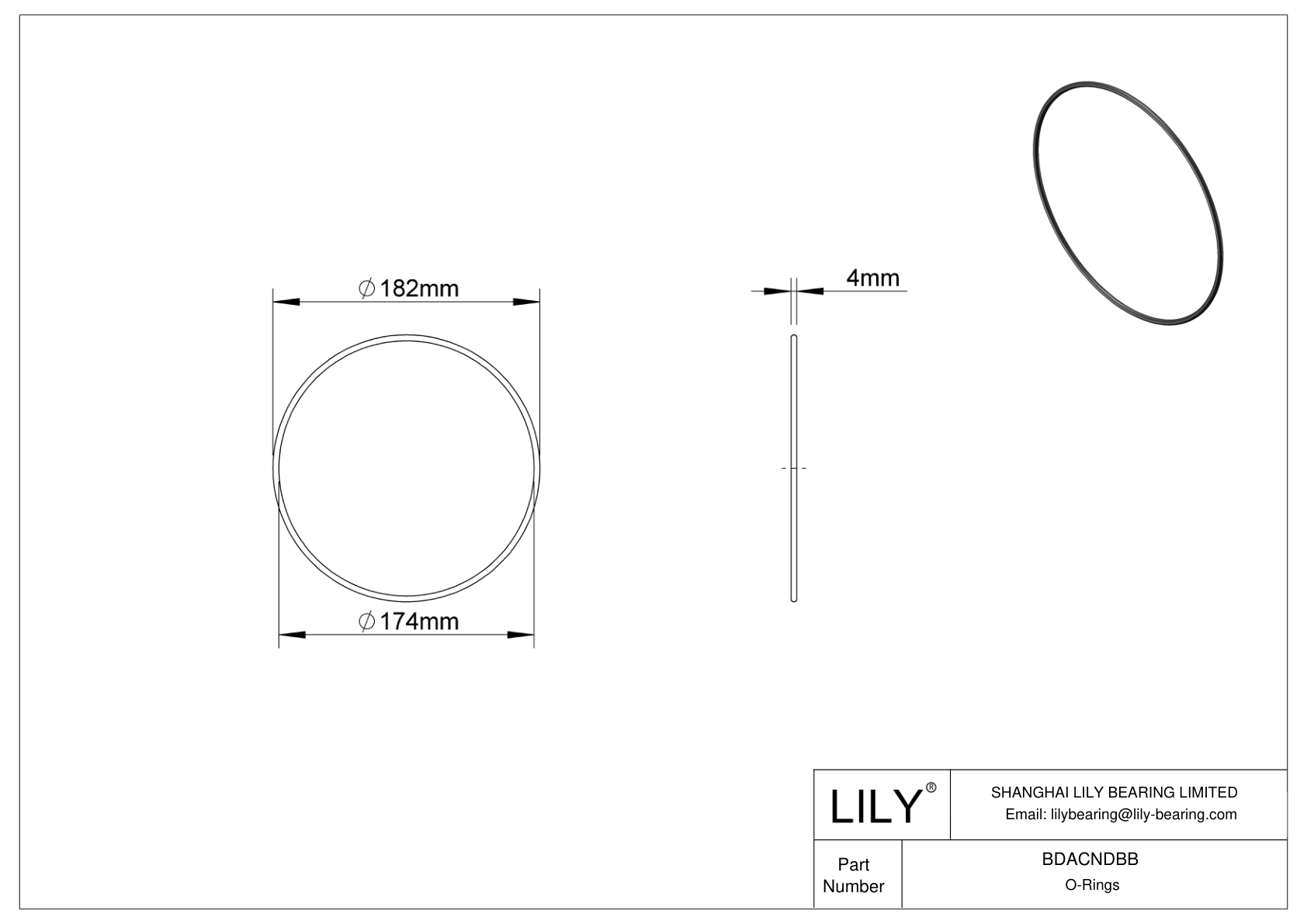 BDACNDBB Oil Resistant O-Rings Round cad drawing