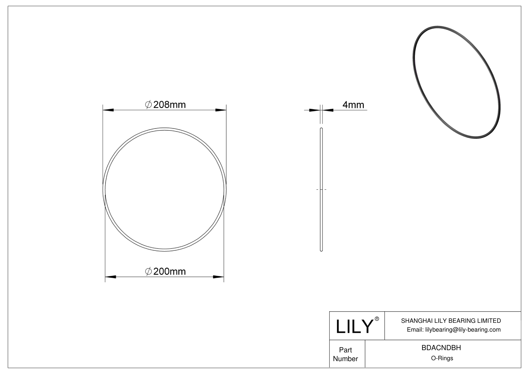 BDACNDBH Oil Resistant O-Rings Round cad drawing