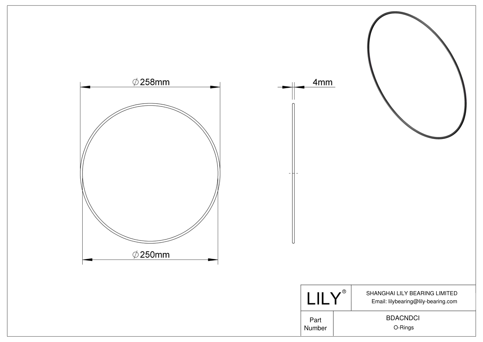 BDACNDCI Oil Resistant O-Rings Round cad drawing