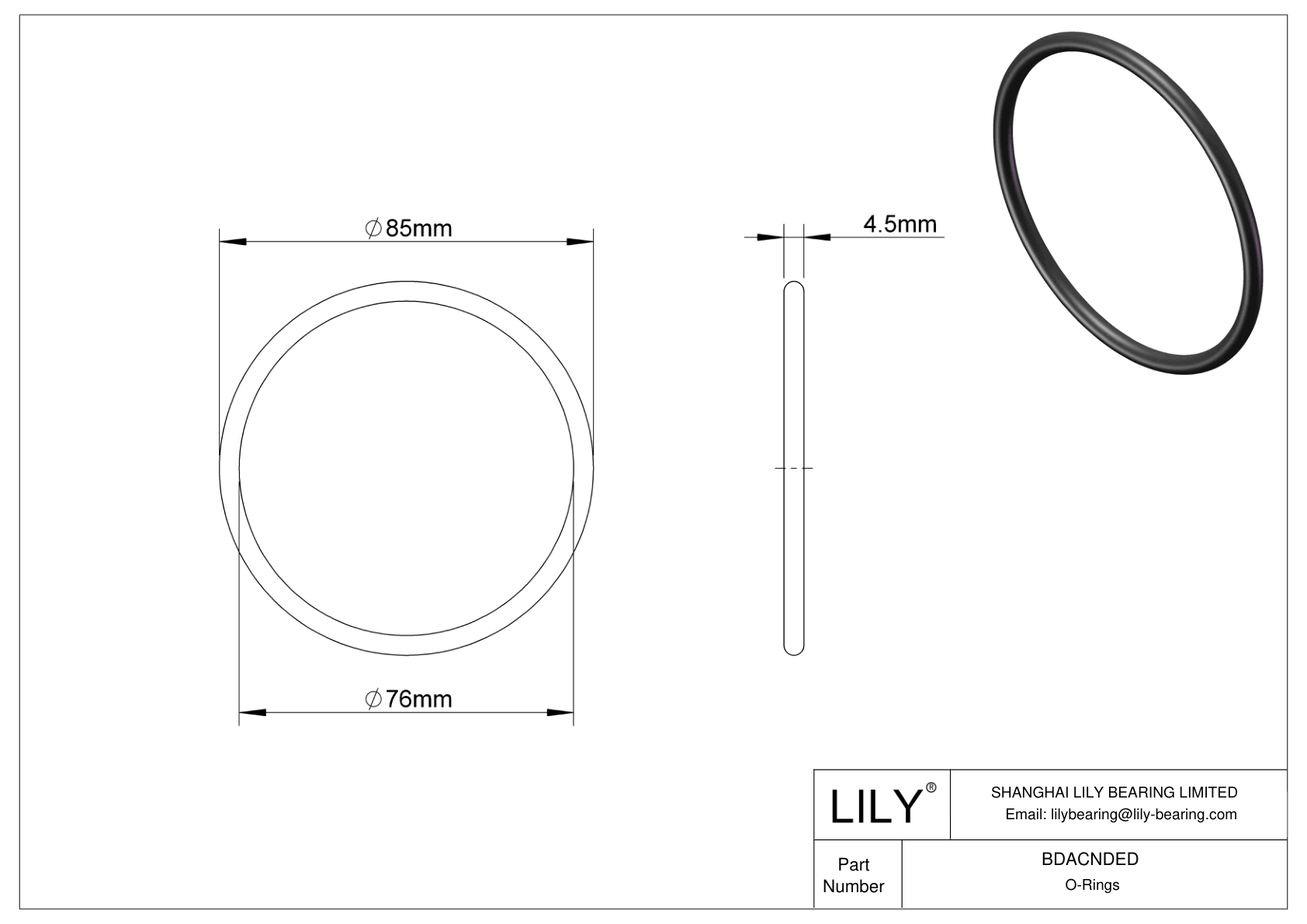 BDACNDED Oil Resistant O-Rings Round cad drawing