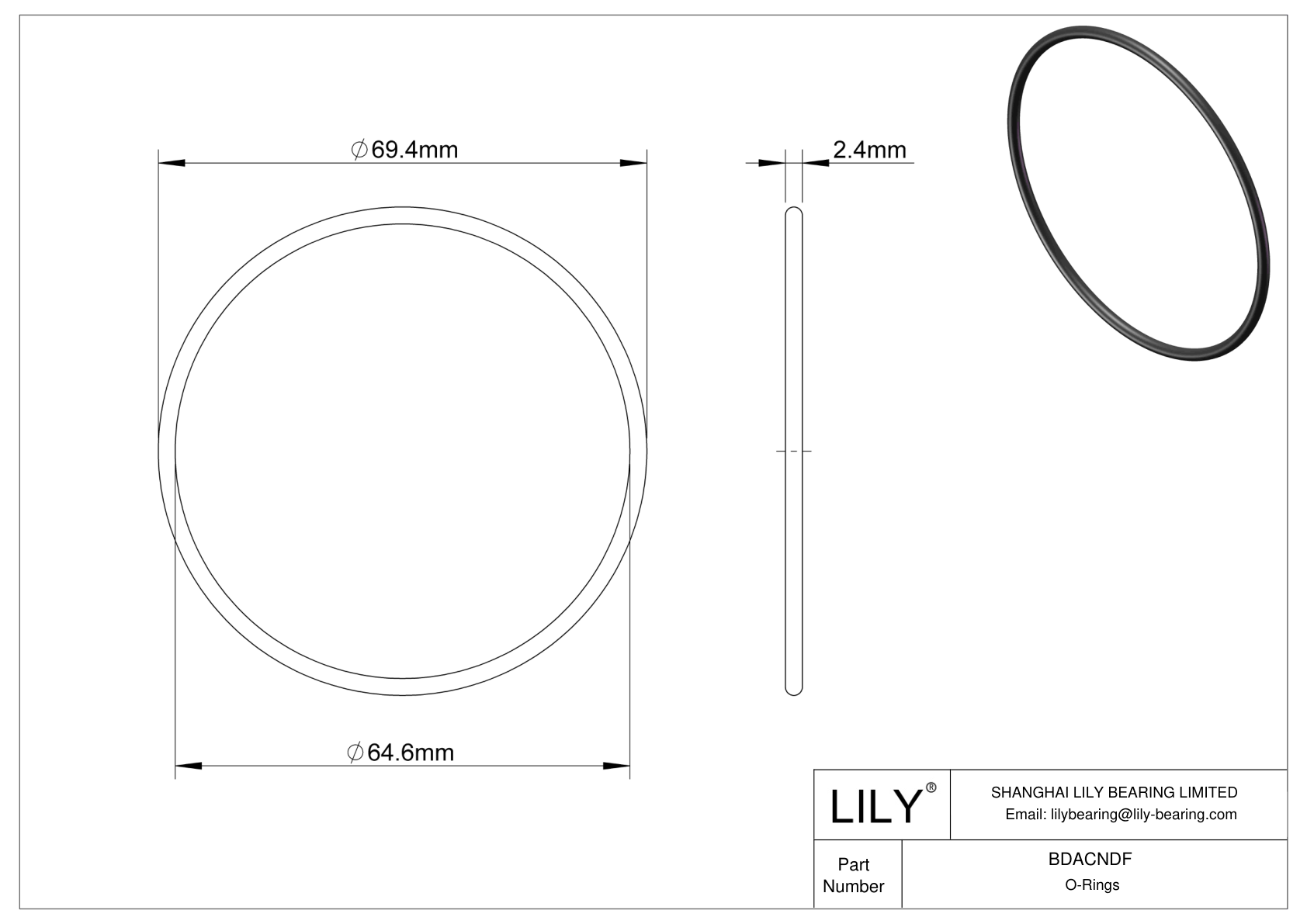 BDACNDF Oil Resistant O-Rings Round cad drawing