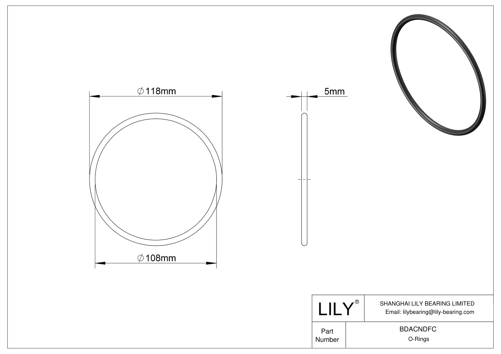 BDACNDFC Oil Resistant O-Rings Round cad drawing