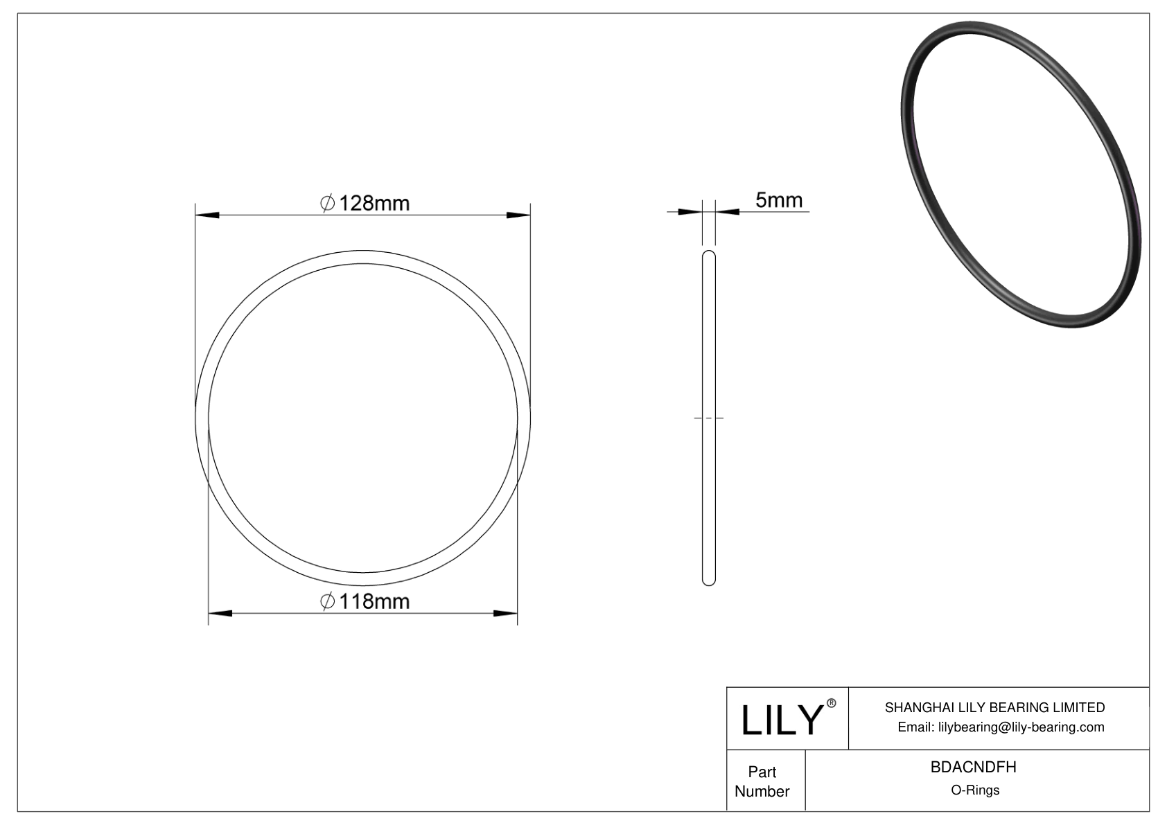 BDACNDFH Oil Resistant O-Rings Round cad drawing