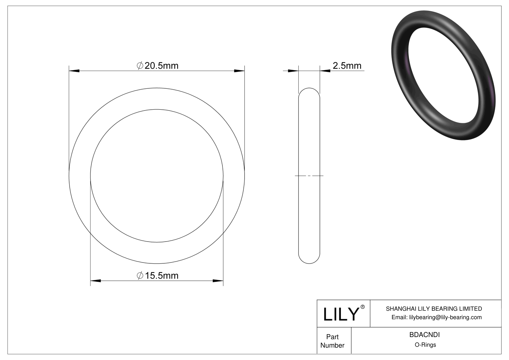 BDACNDI Oil Resistant O-Rings Round cad drawing