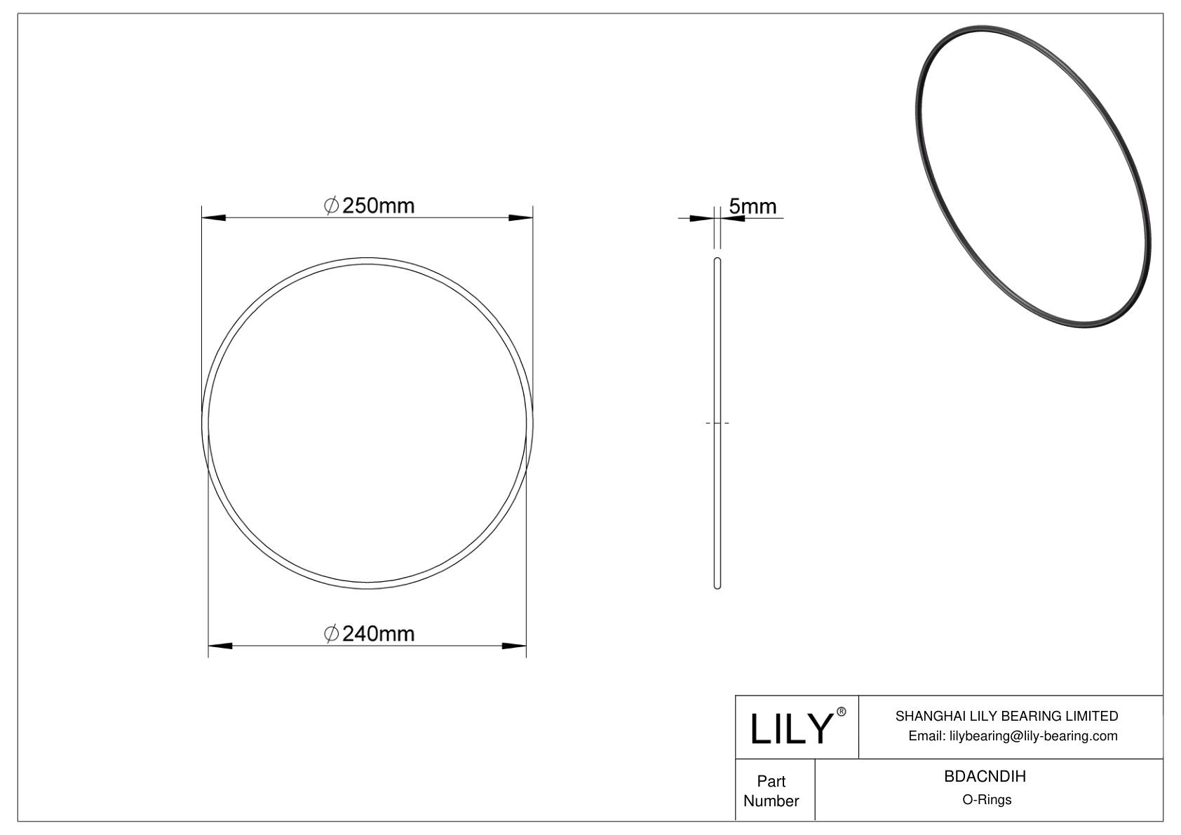 BDACNDIH Oil Resistant O-Rings Round cad drawing