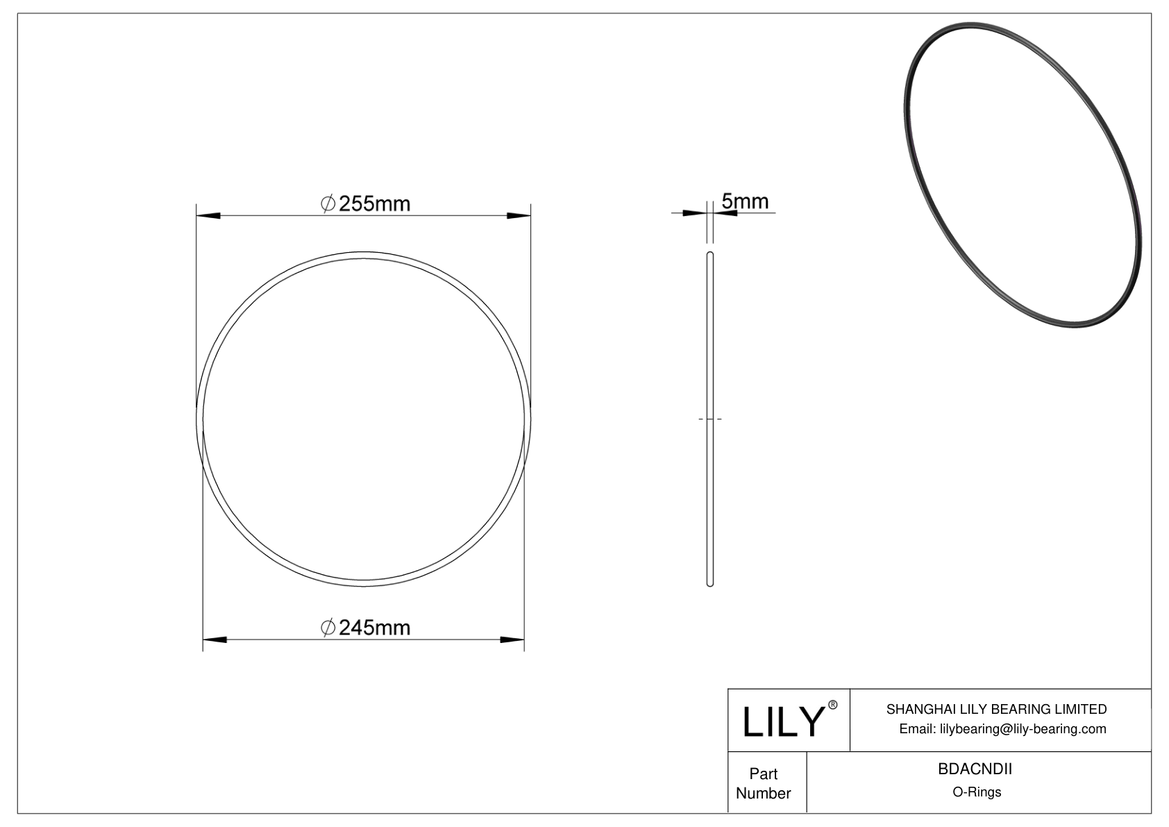 BDACNDII Oil Resistant O-Rings Round cad drawing