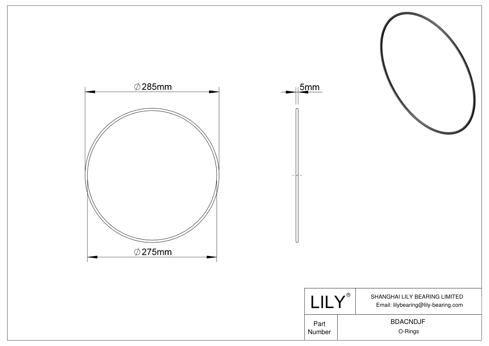 BDACNDJF Oil Resistant O-Rings Round cad drawing