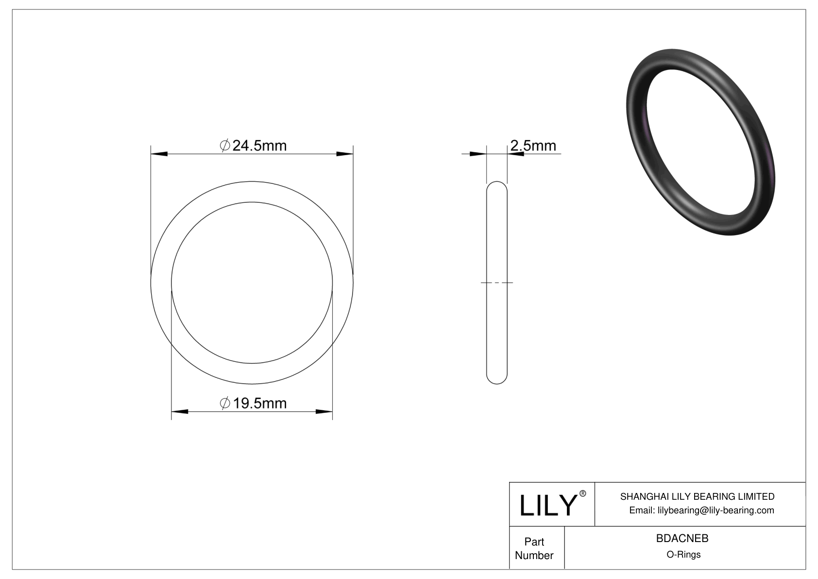 BDACNEB Oil Resistant O-Rings Round cad drawing