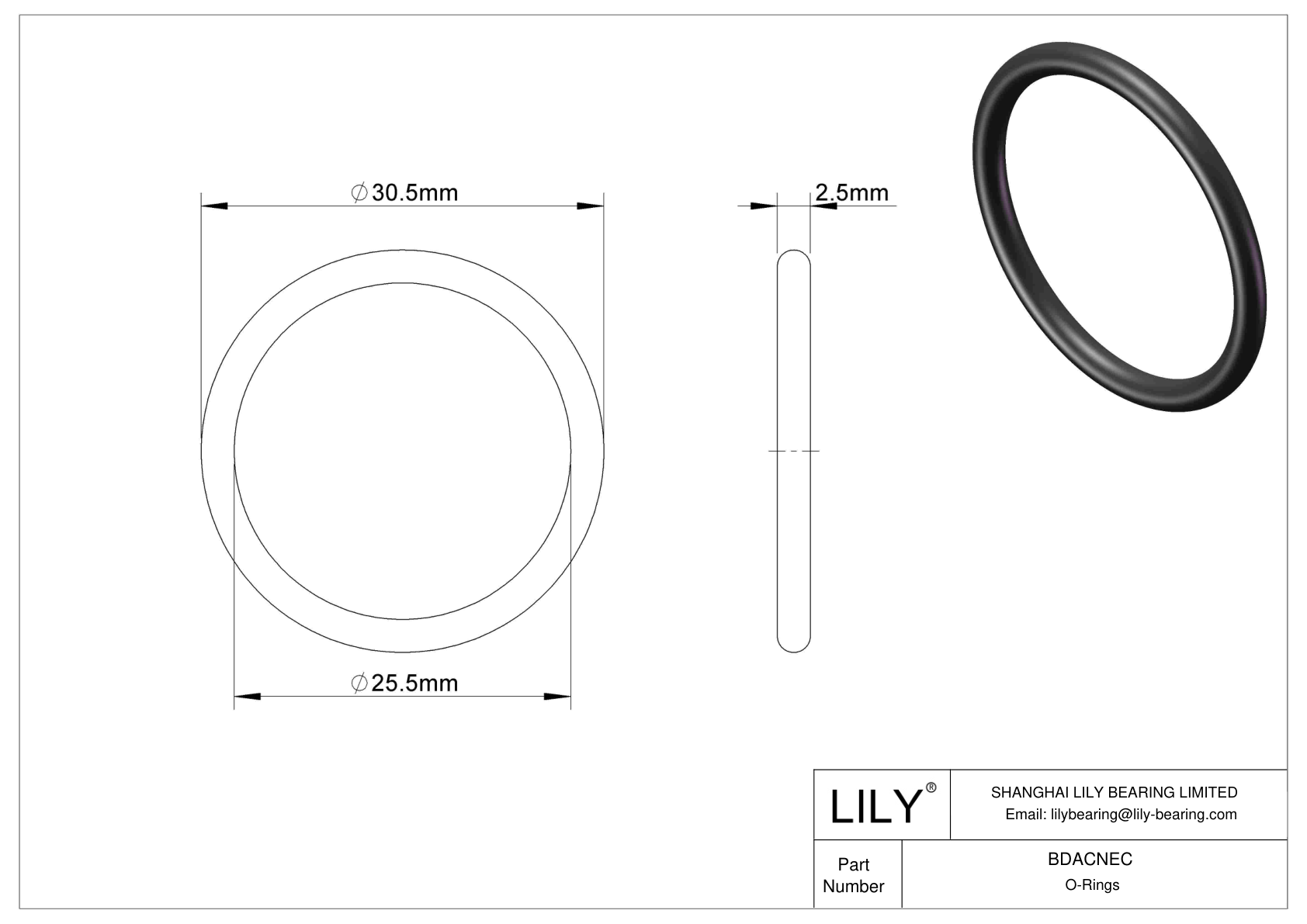 BDACNEC Oil Resistant O-Rings Round cad drawing