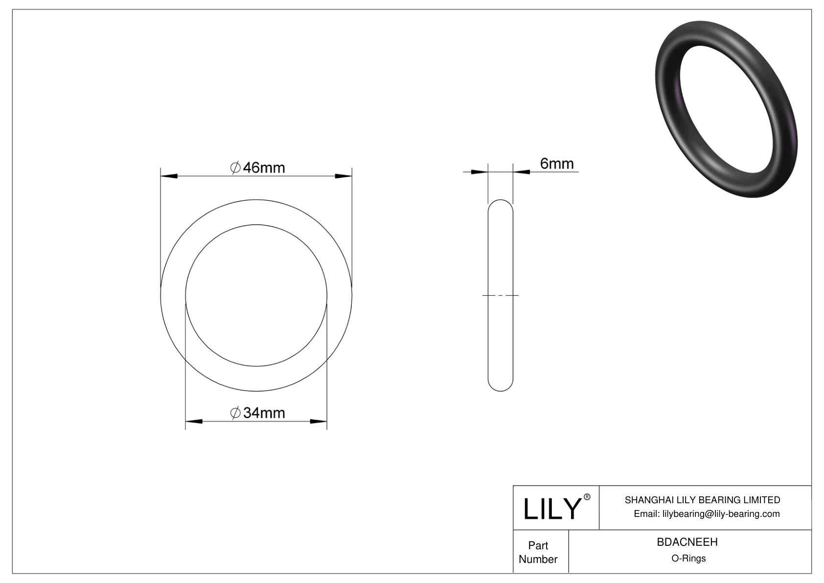 BDACNEEH Oil Resistant O-Rings Round cad drawing