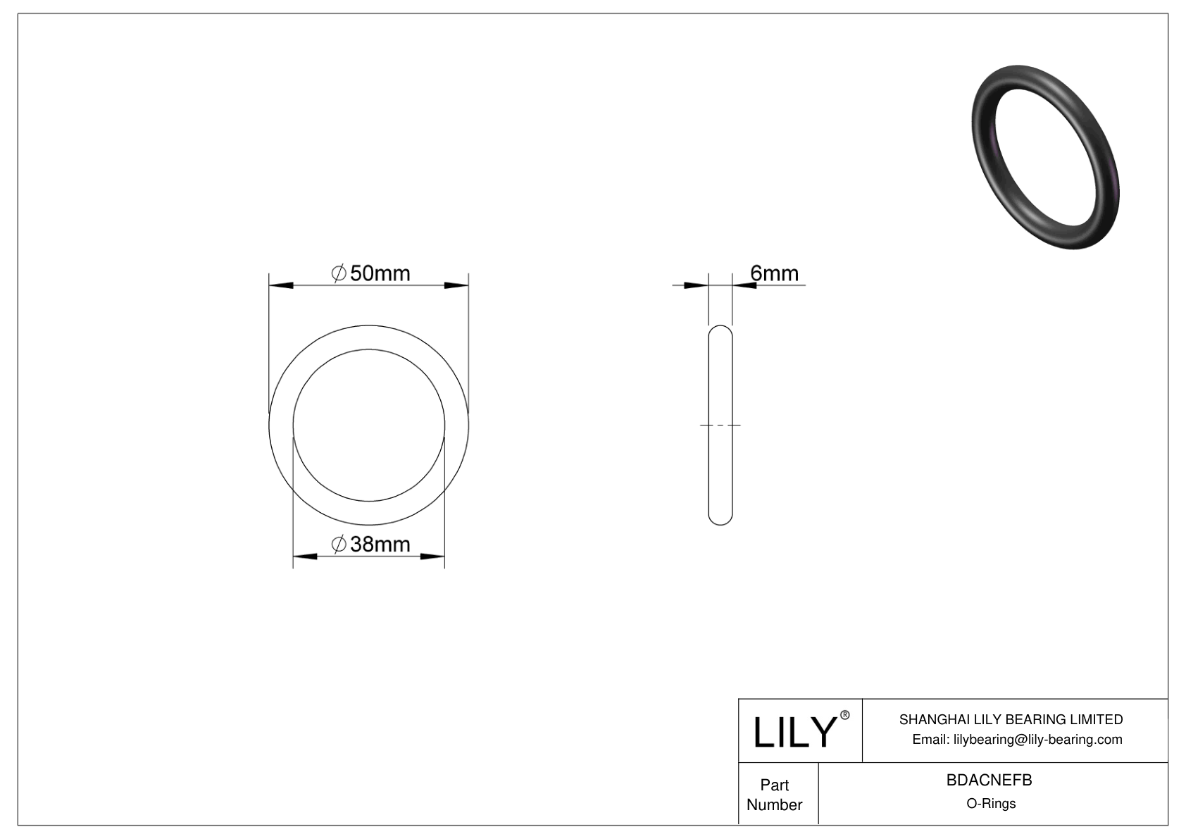 BDACNEFB Oil Resistant O-Rings Round cad drawing