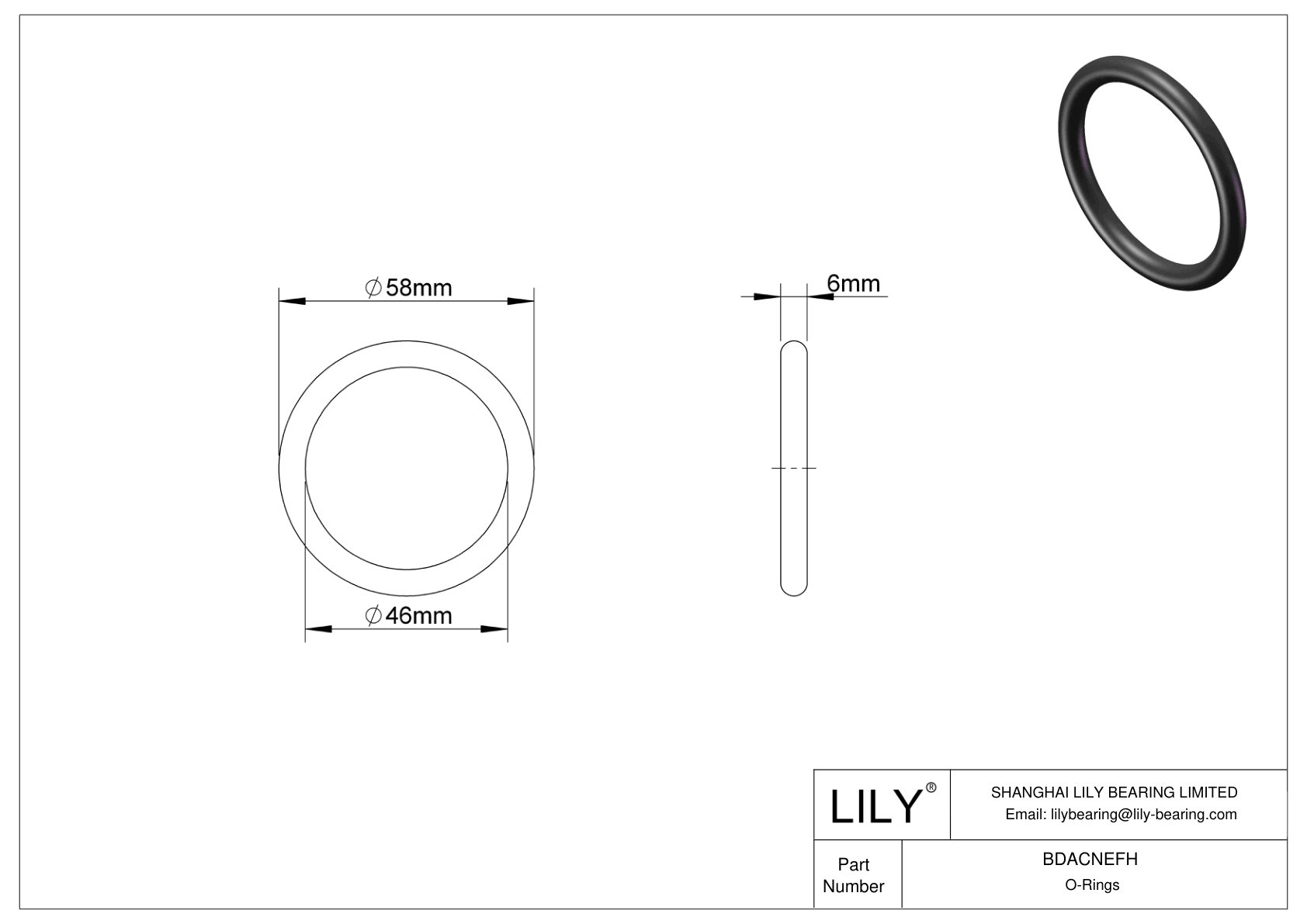 BDACNEFH Oil Resistant O-Rings Round cad drawing