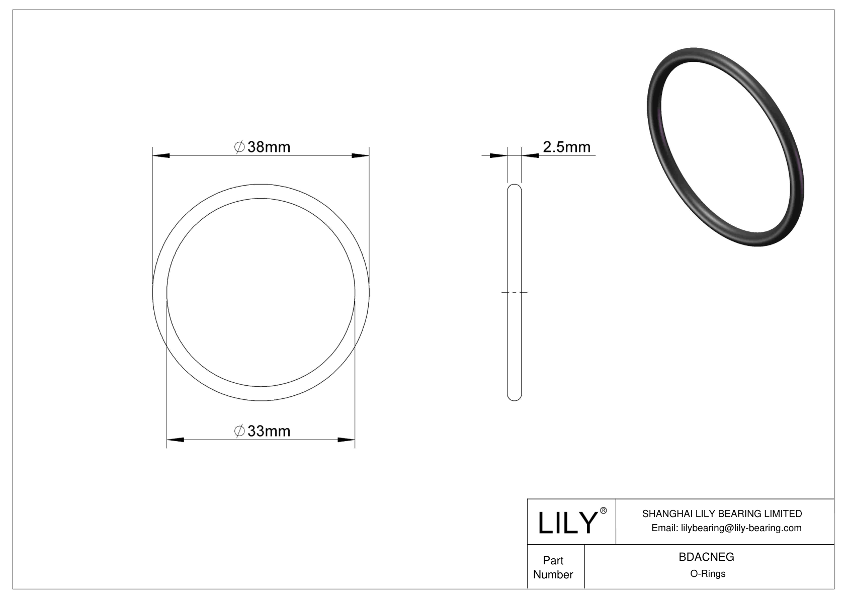 BDACNEG Oil Resistant O-Rings Round cad drawing