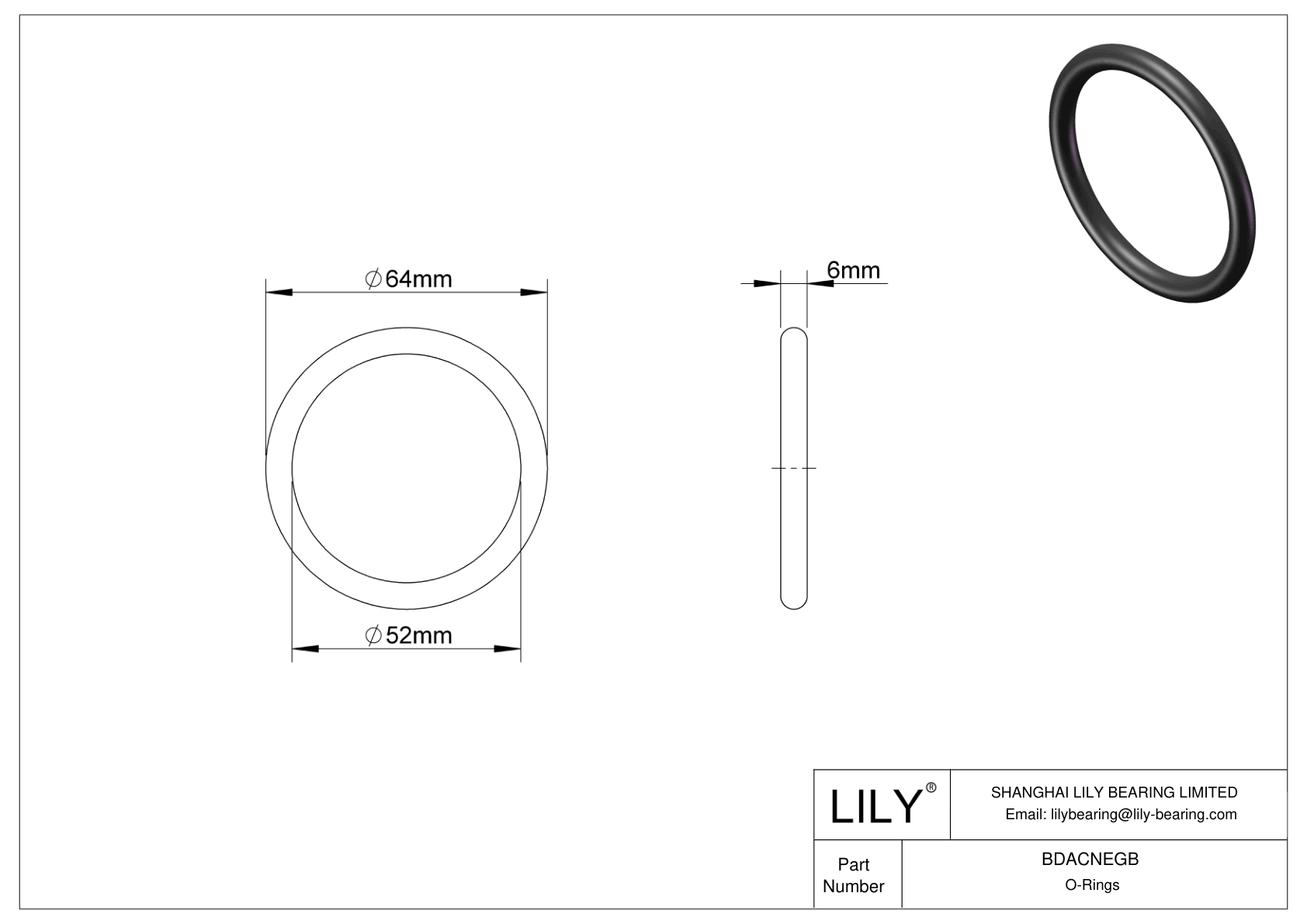 BDACNEGB Oil Resistant O-Rings Round cad drawing