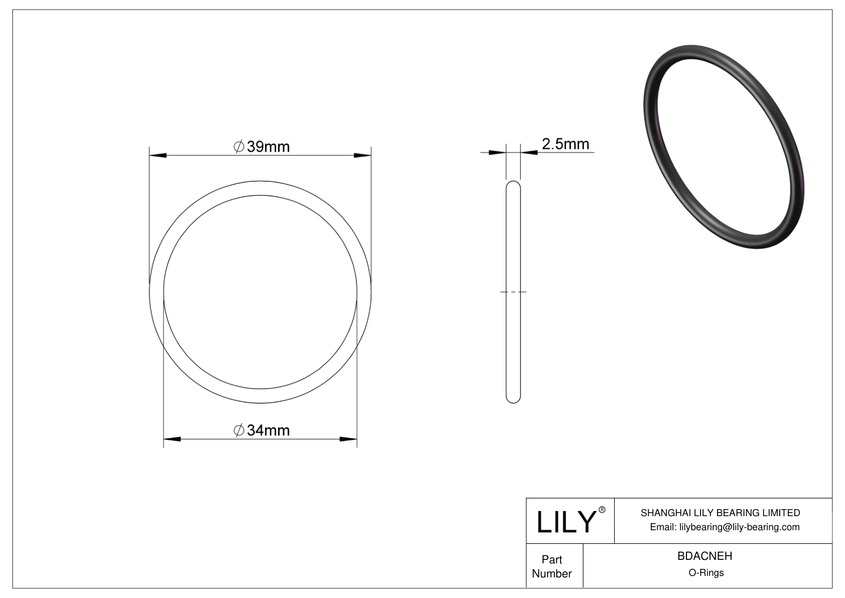 BDACNEH Oil Resistant O-Rings Round cad drawing