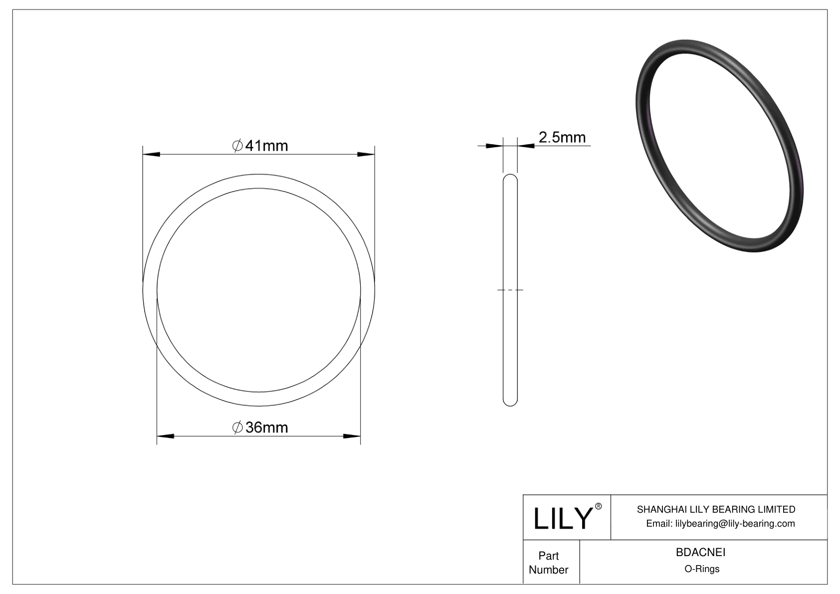 BDACNEI Oil Resistant O-Rings Round cad drawing