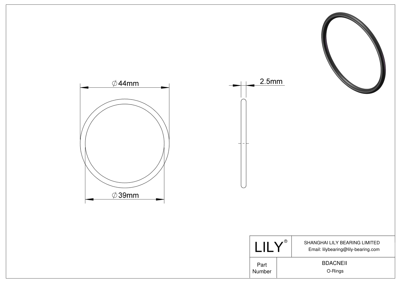 BDACNEII Oil Resistant O-Rings Round cad drawing