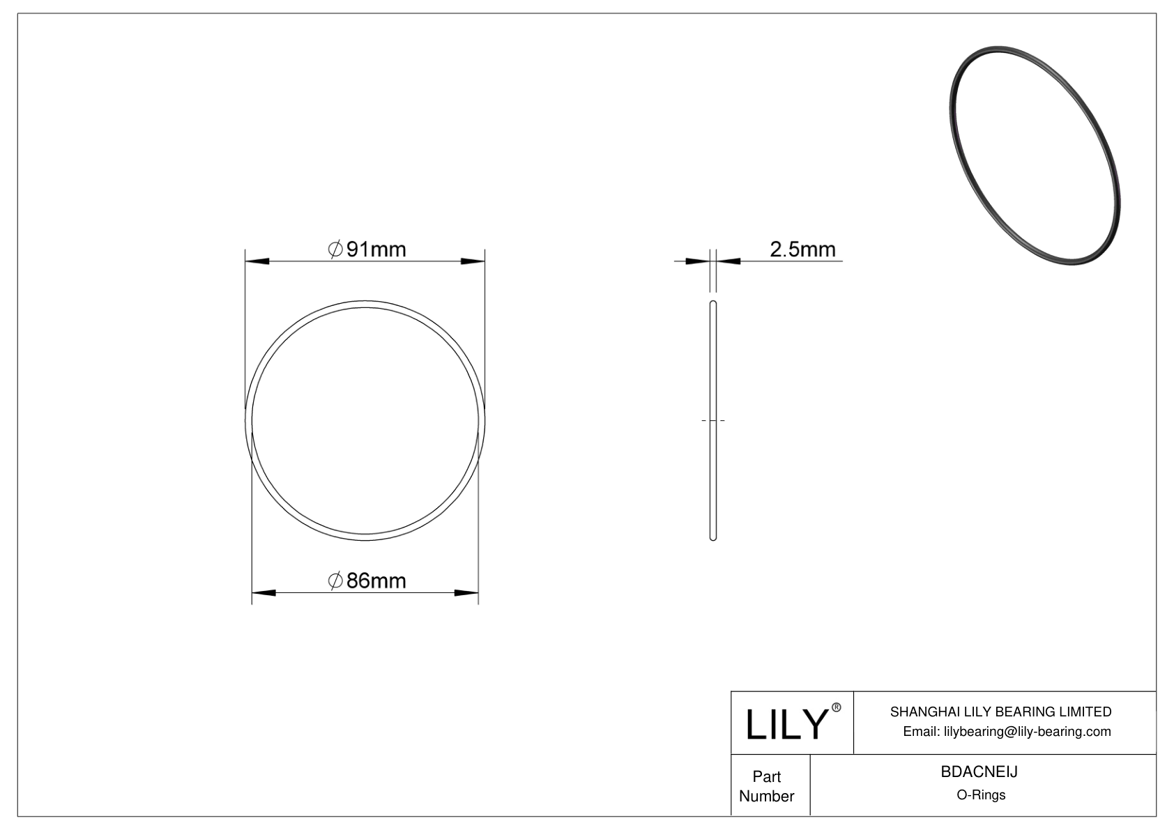 BDACNEIJ Oil Resistant O-Rings Round cad drawing