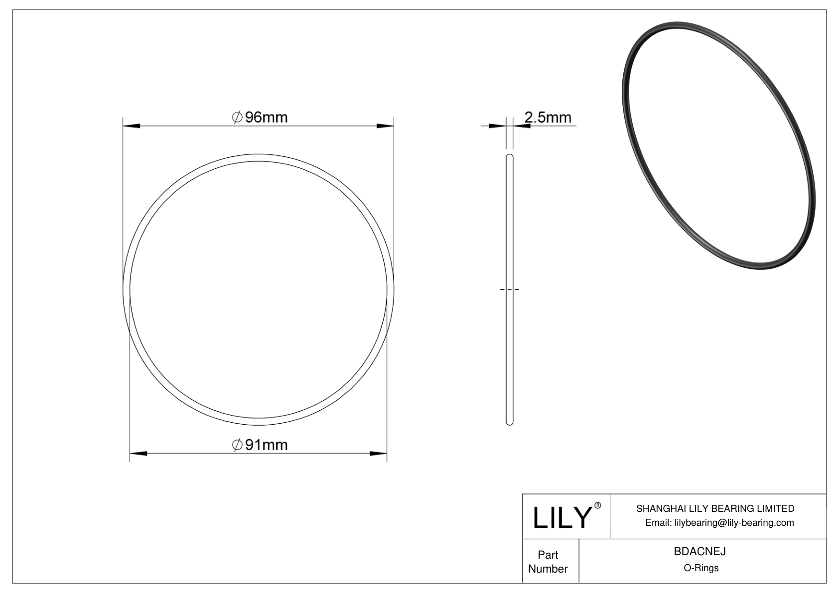 BDACNEJ Oil Resistant O-Rings Round cad drawing