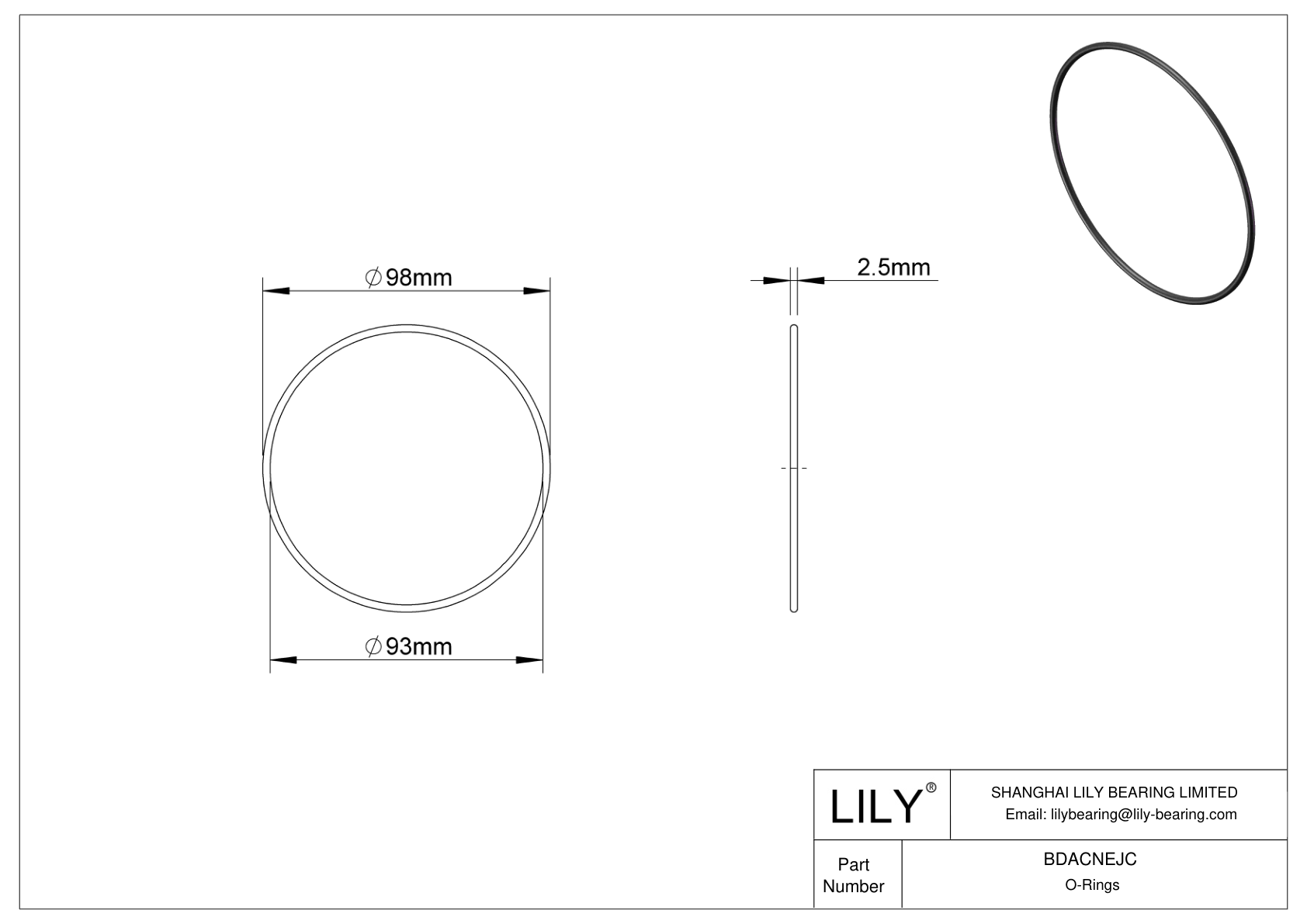 BDACNEJC Oil Resistant O-Rings Round cad drawing