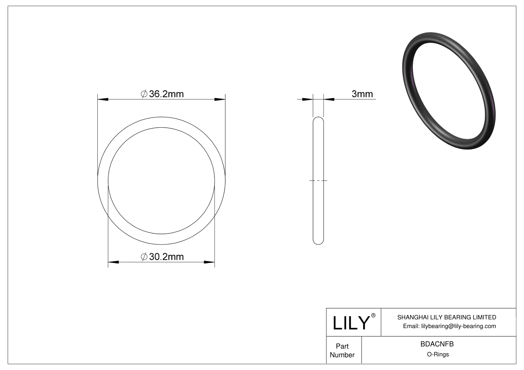 BDACNFB Oil Resistant O-Rings Round cad drawing