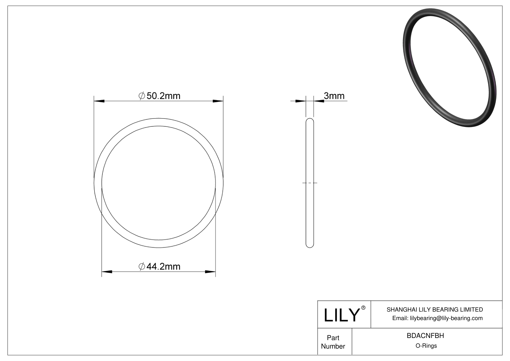 BDACNFBH Oil Resistant O-Rings Round cad drawing