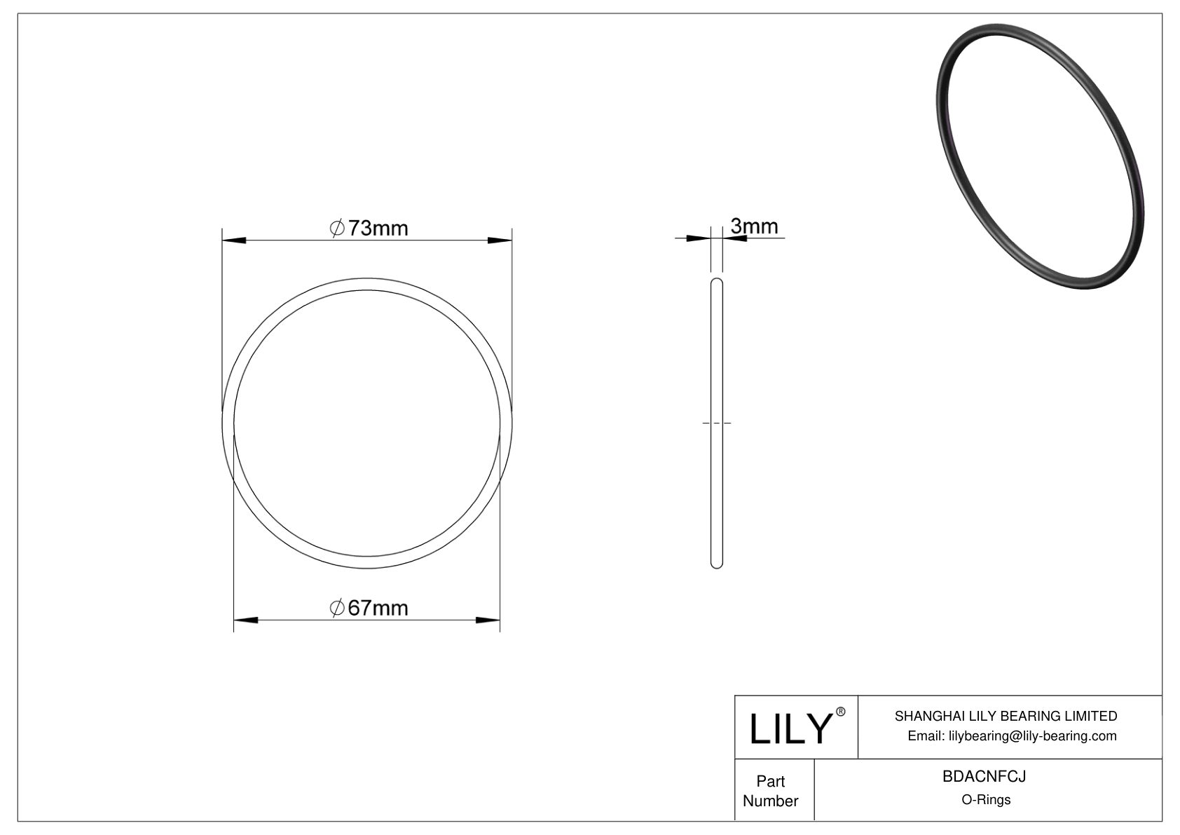 BDACNFCJ Oil Resistant O-Rings Round cad drawing