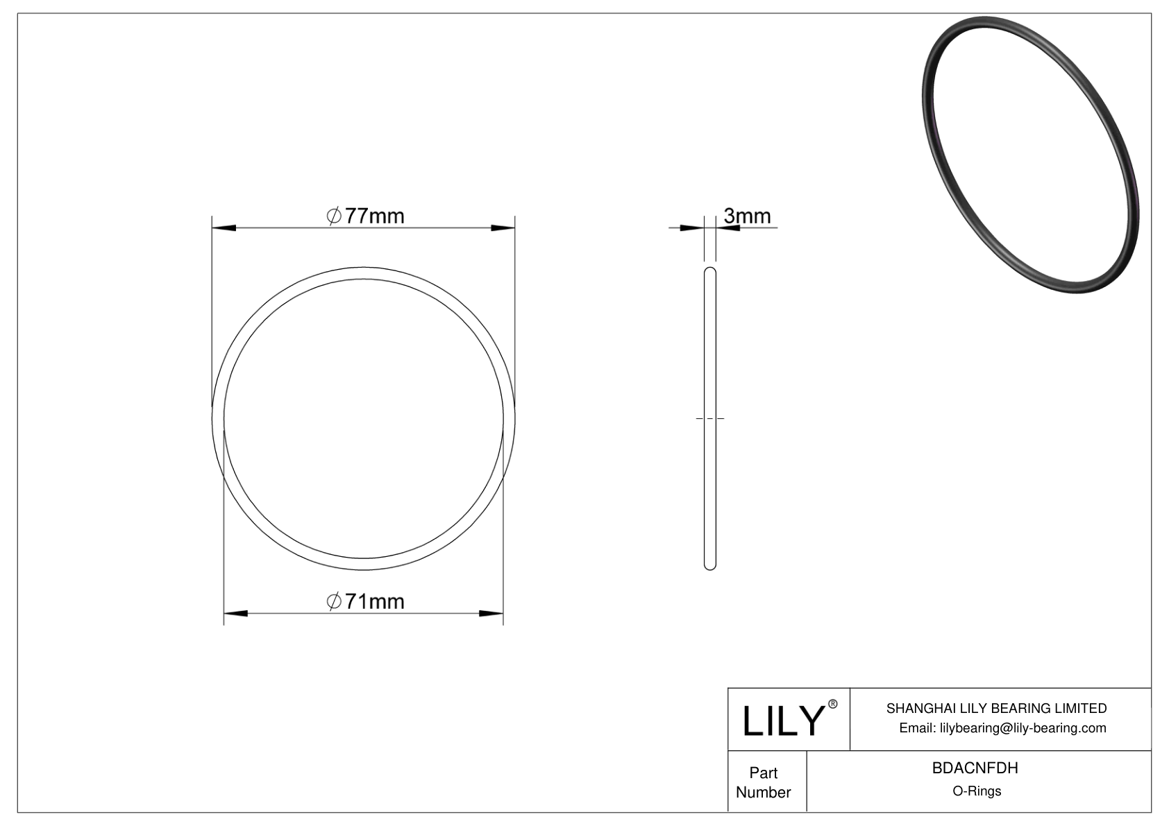 BDACNFDH Oil Resistant O-Rings Round cad drawing