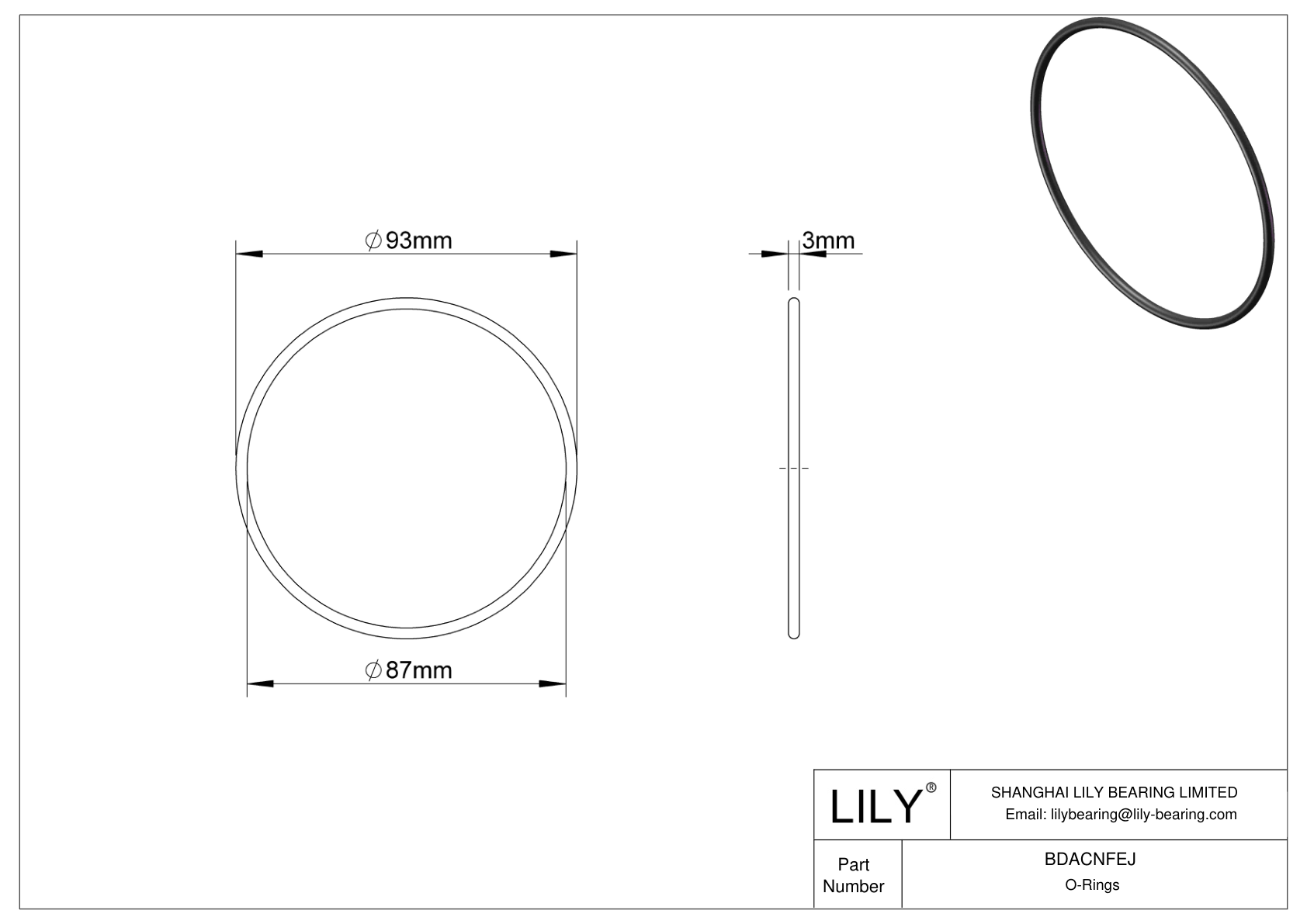 BDACNFEJ Oil Resistant O-Rings Round cad drawing