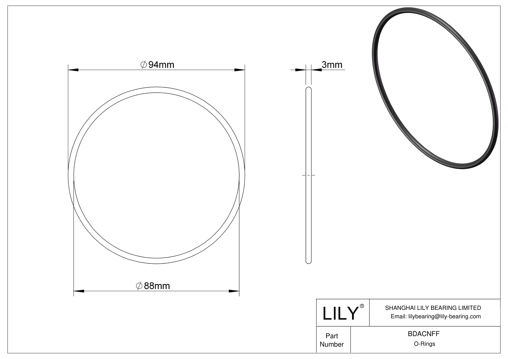 BDACNFF Oil Resistant O-Rings Round cad drawing