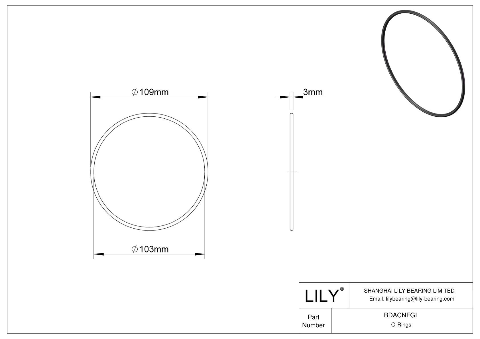 BDACNFGI Oil Resistant O-Rings Round cad drawing