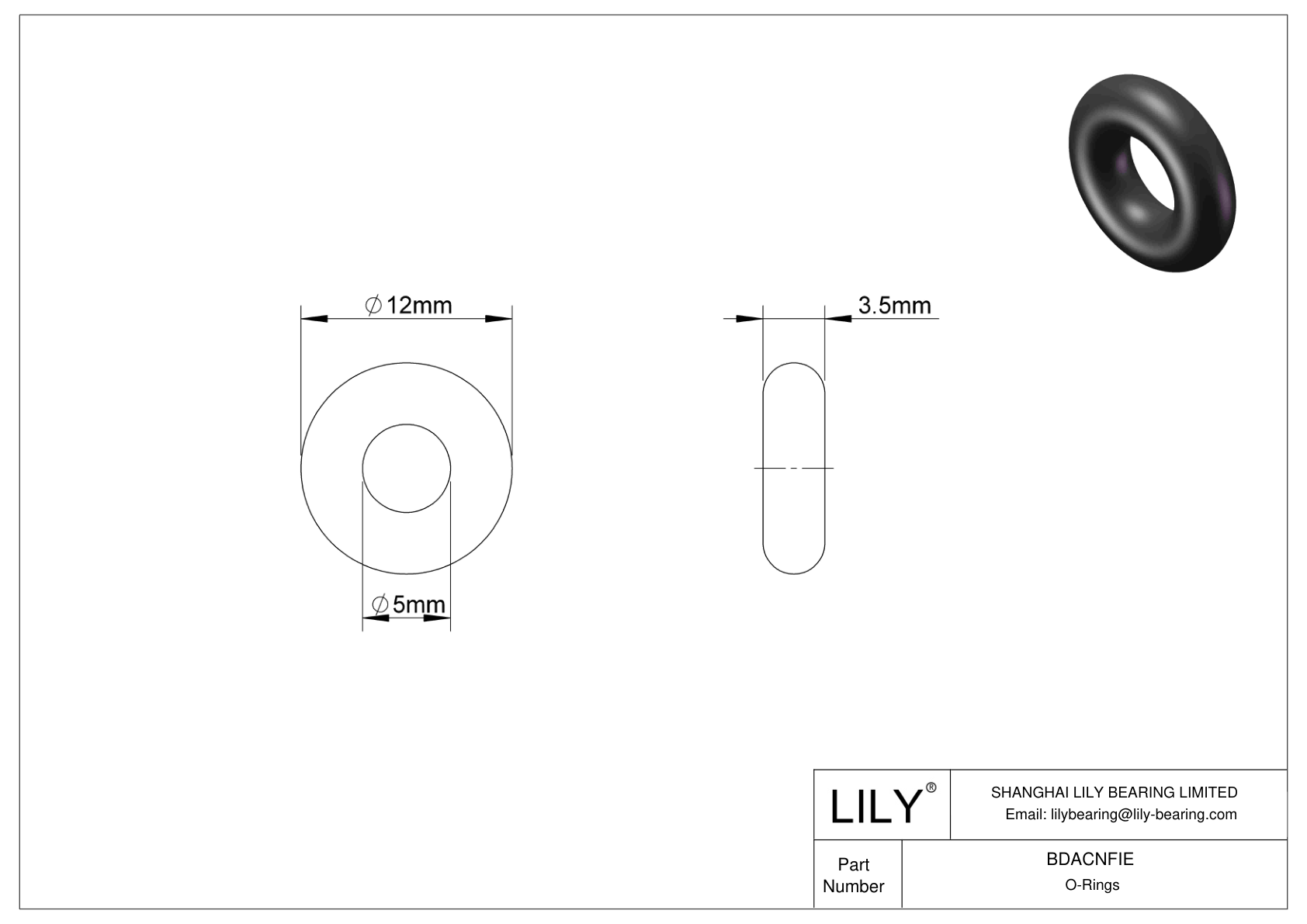 BDACNFIE Oil Resistant O-Rings Round cad drawing