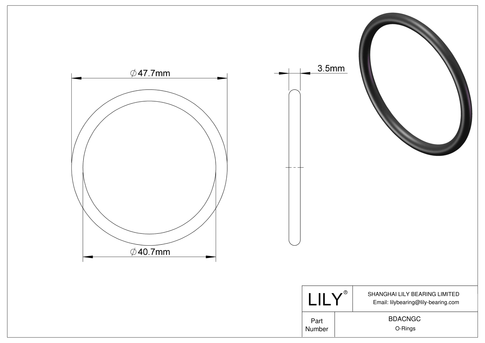 BDACNGC Oil Resistant O-Rings Round cad drawing