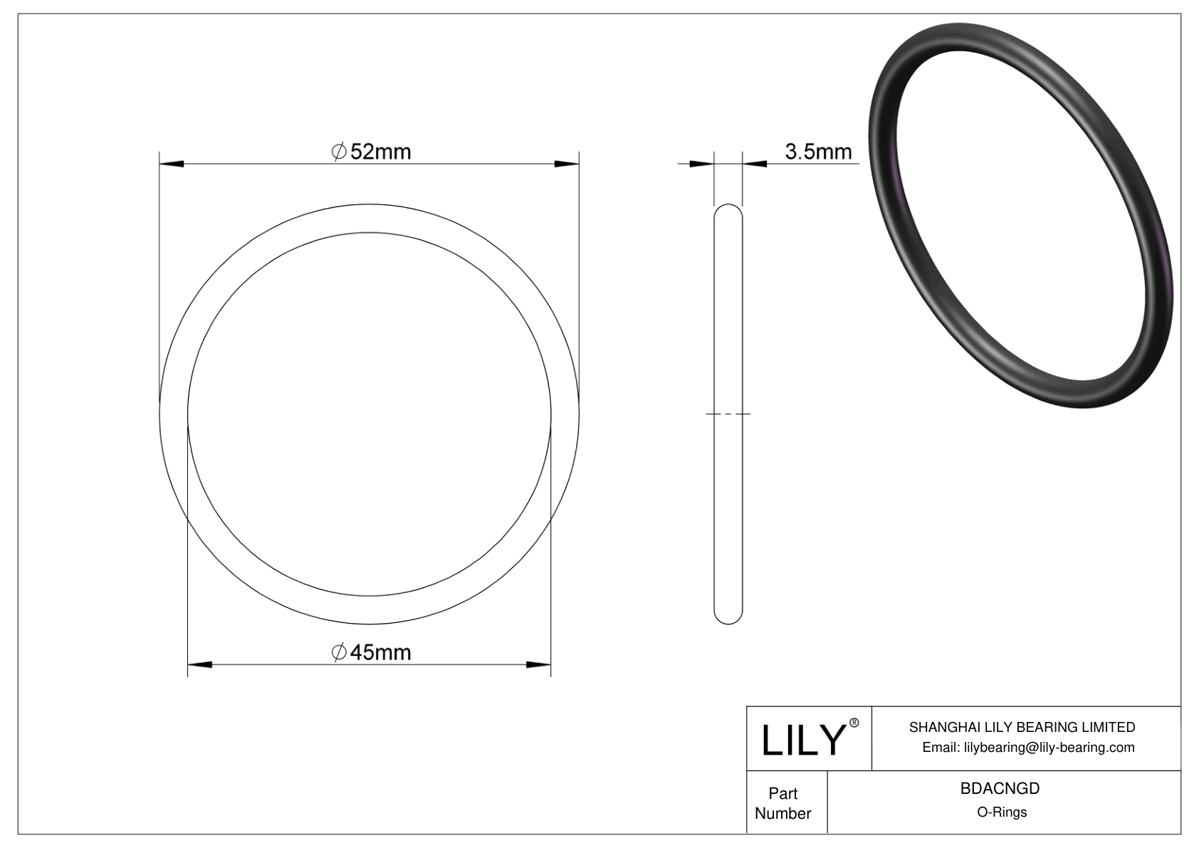 BDACNGD Oil Resistant O-Rings Round cad drawing