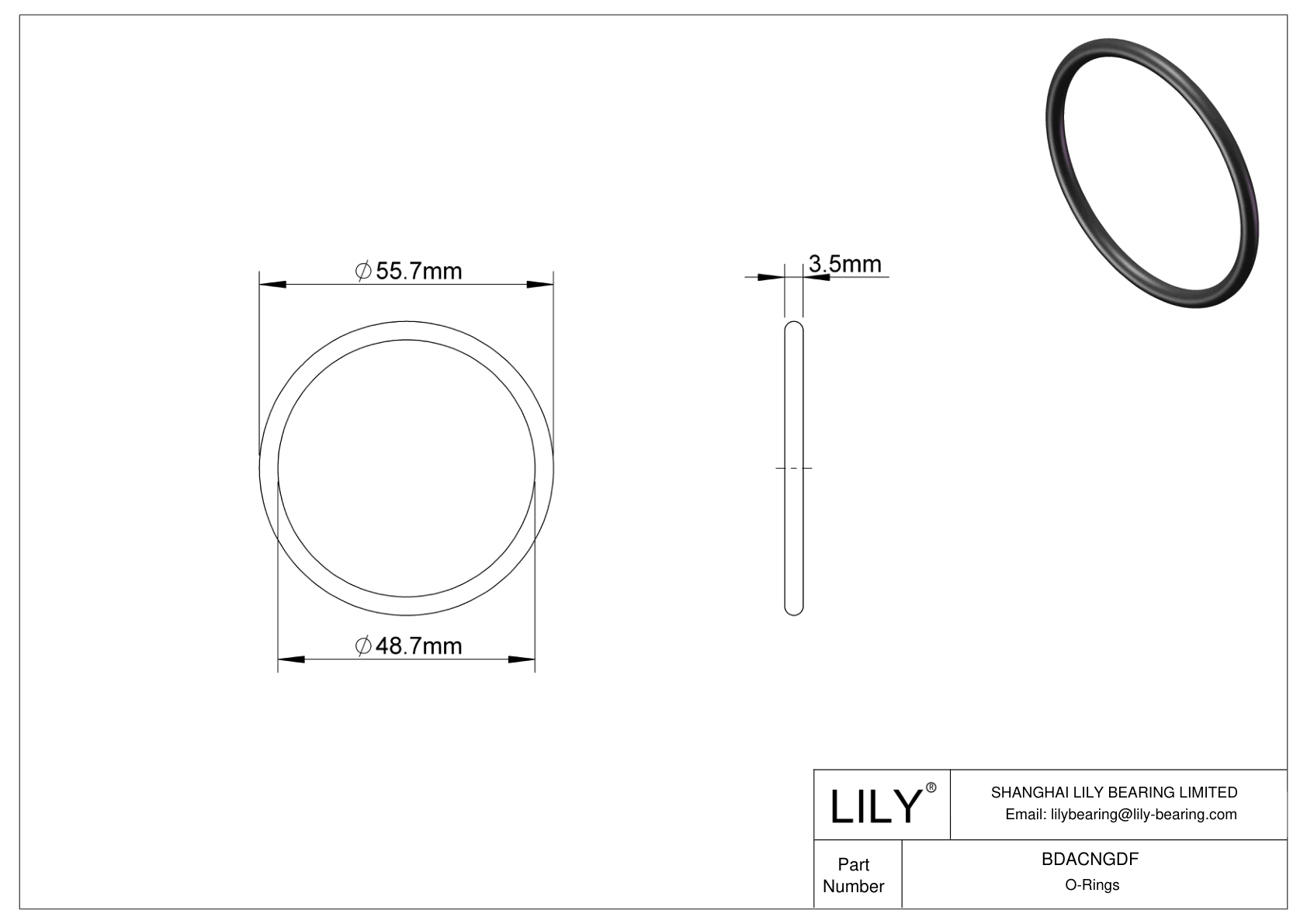 BDACNGDF Oil Resistant O-Rings Round cad drawing