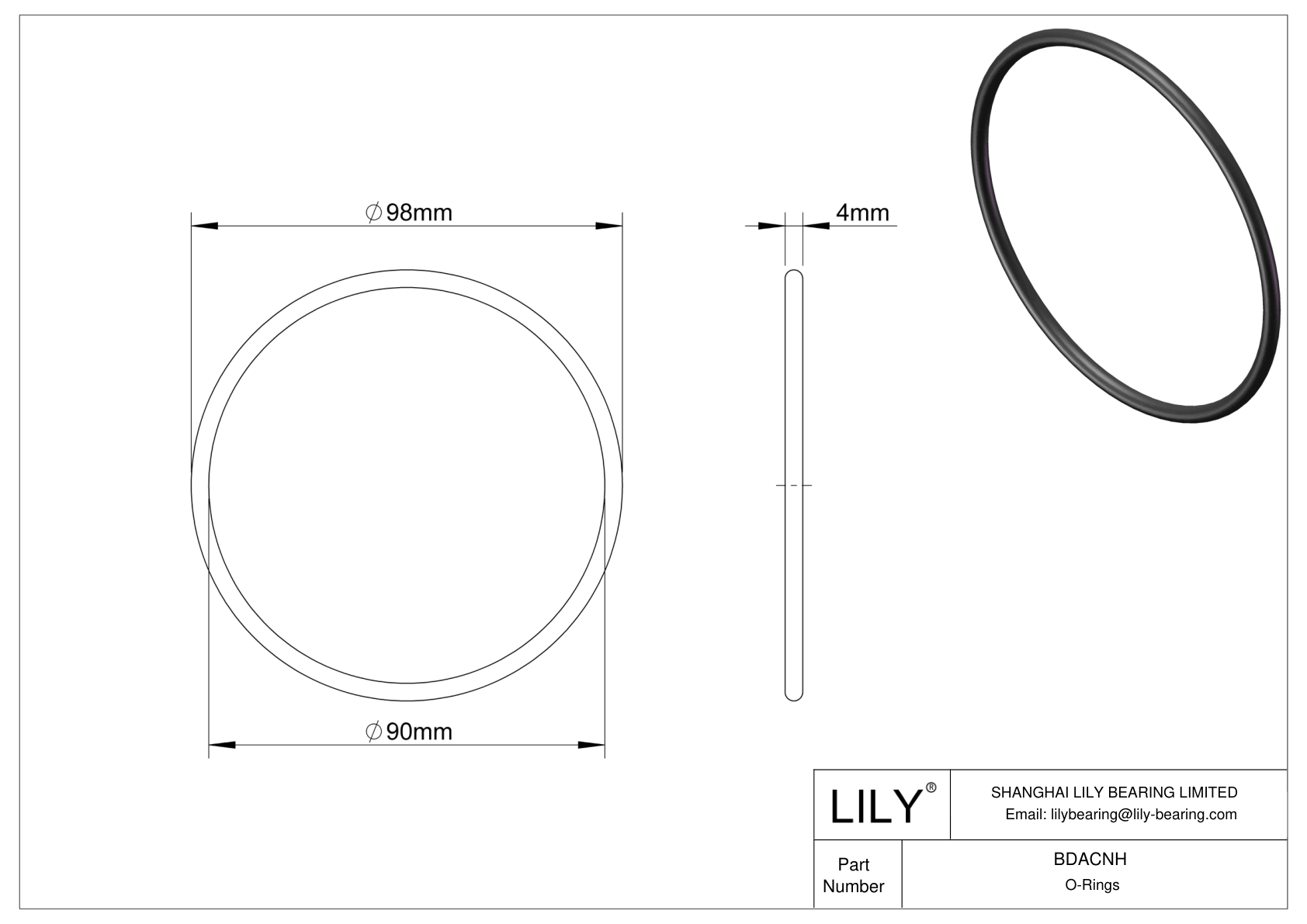 BDACNH Oil Resistant O-Rings Round cad drawing