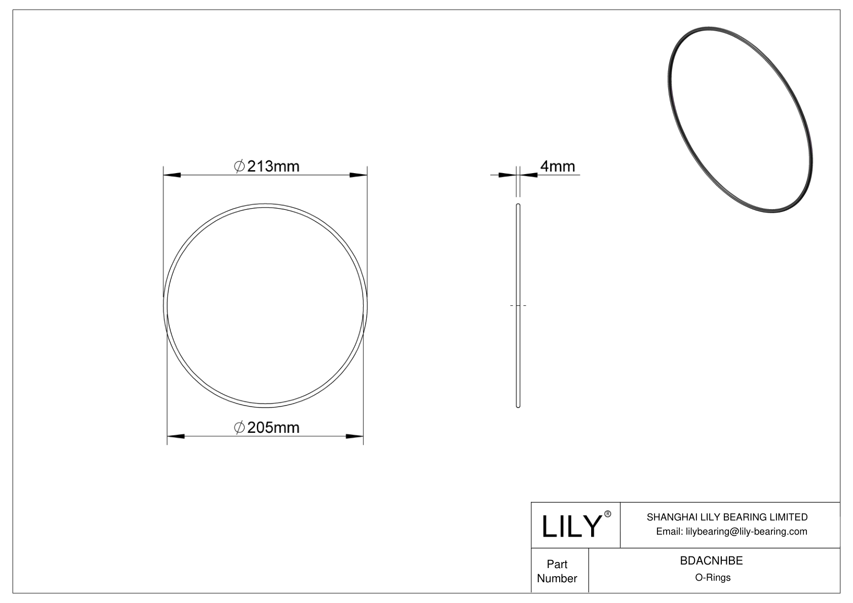 BDACNHBE Oil Resistant O-Rings Round cad drawing