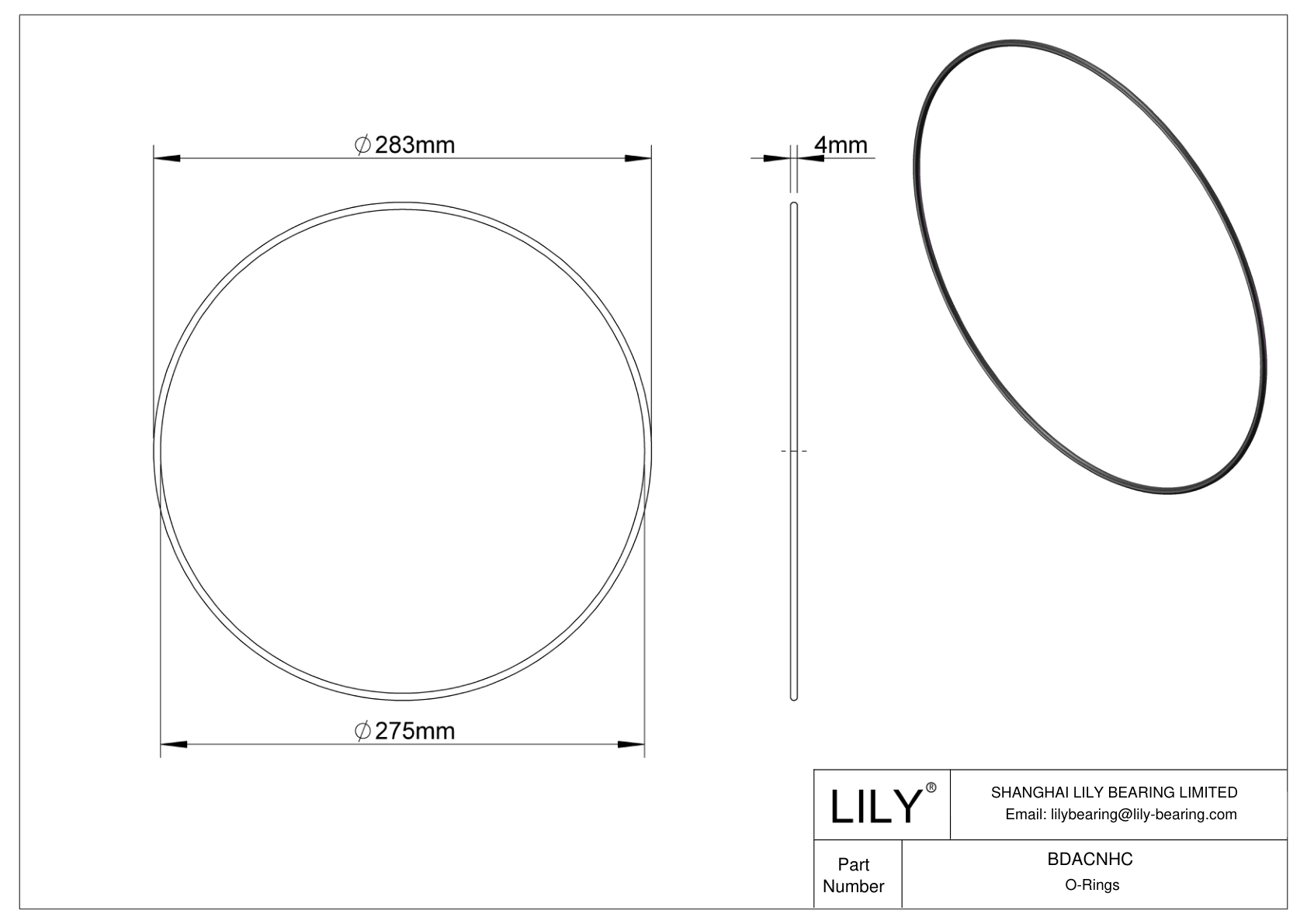 BDACNHC Oil Resistant O-Rings Round cad drawing