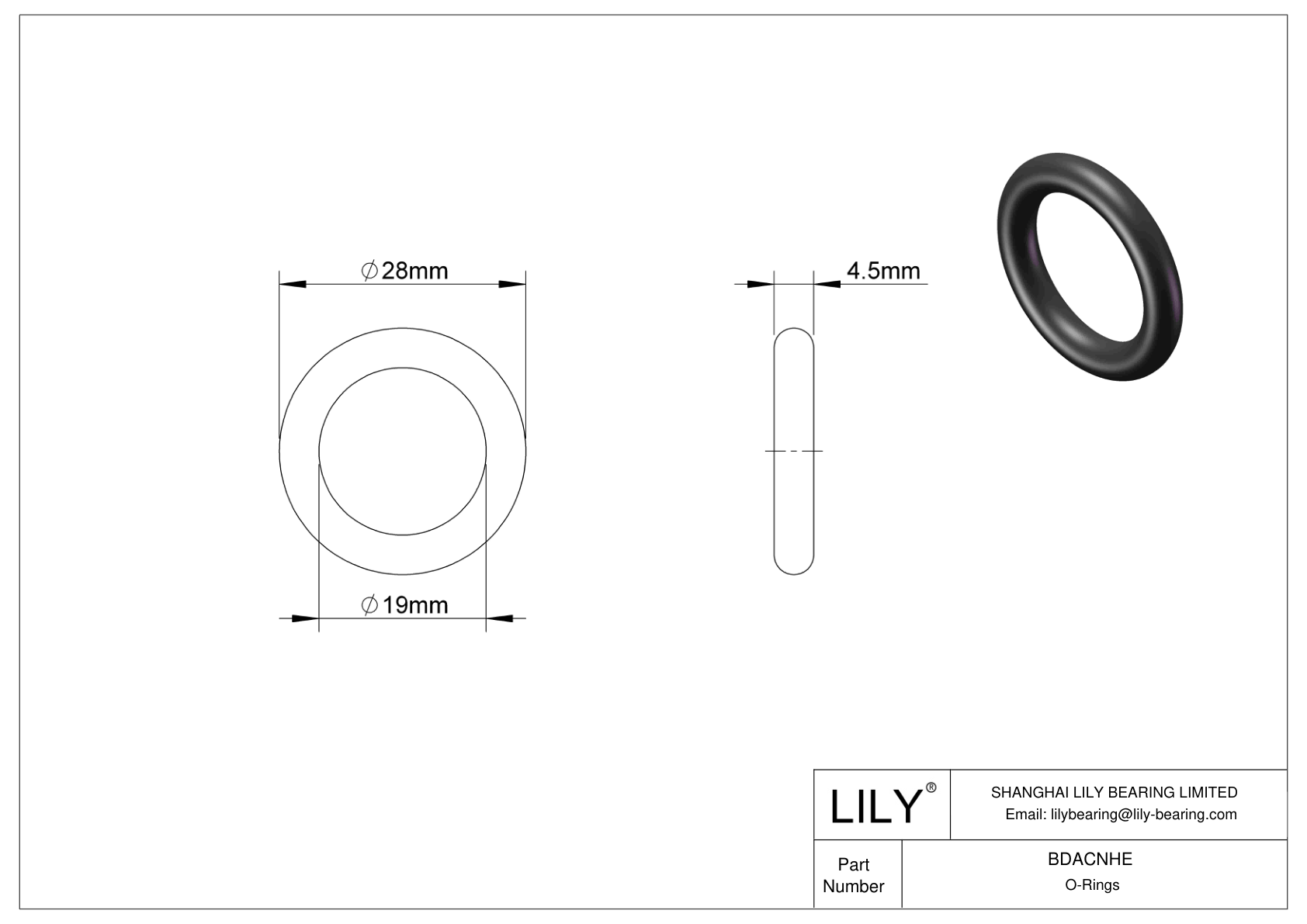 BDACNHE Oil Resistant O-Rings Round cad drawing